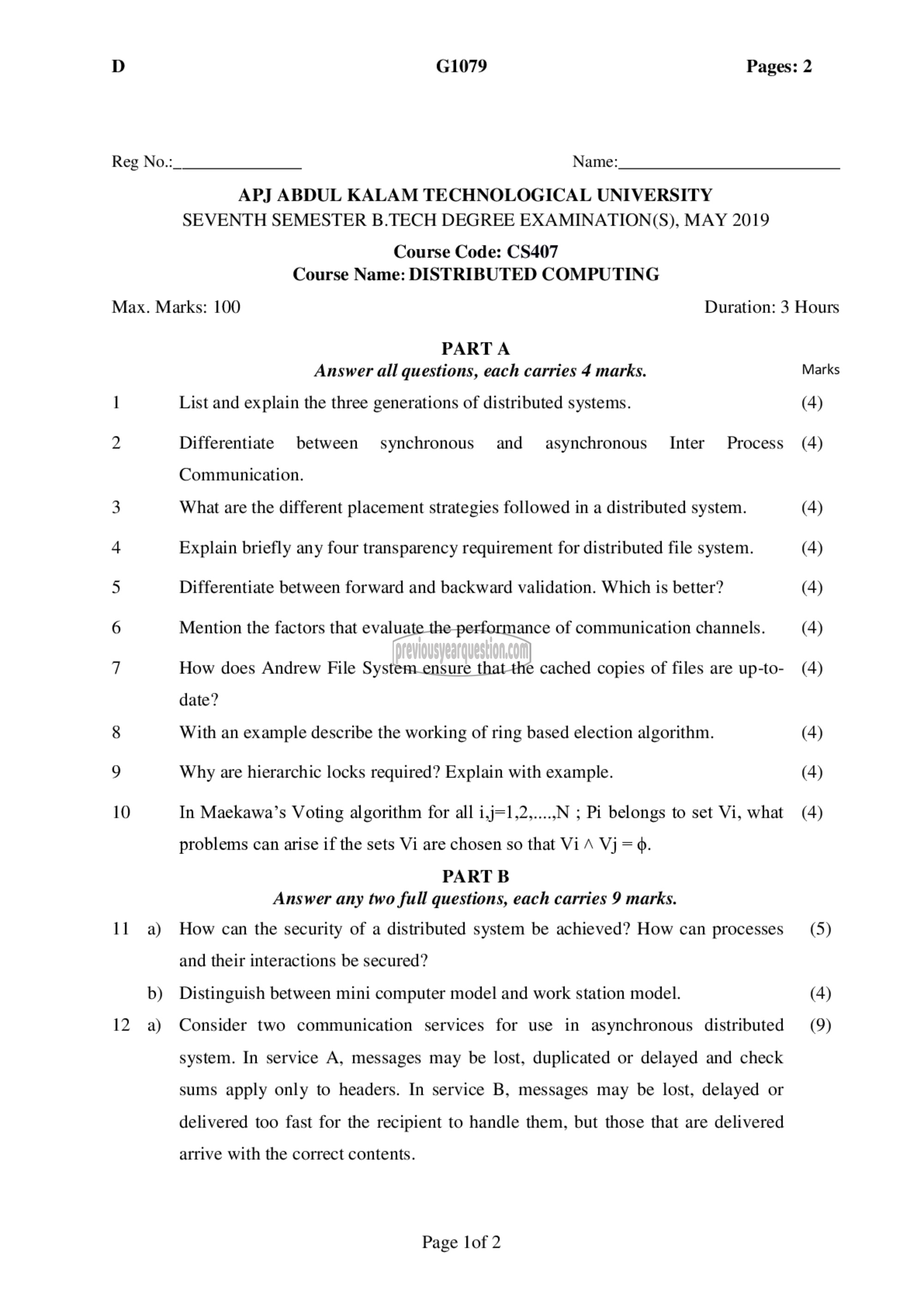 Question Paper - Distributed Computing-1