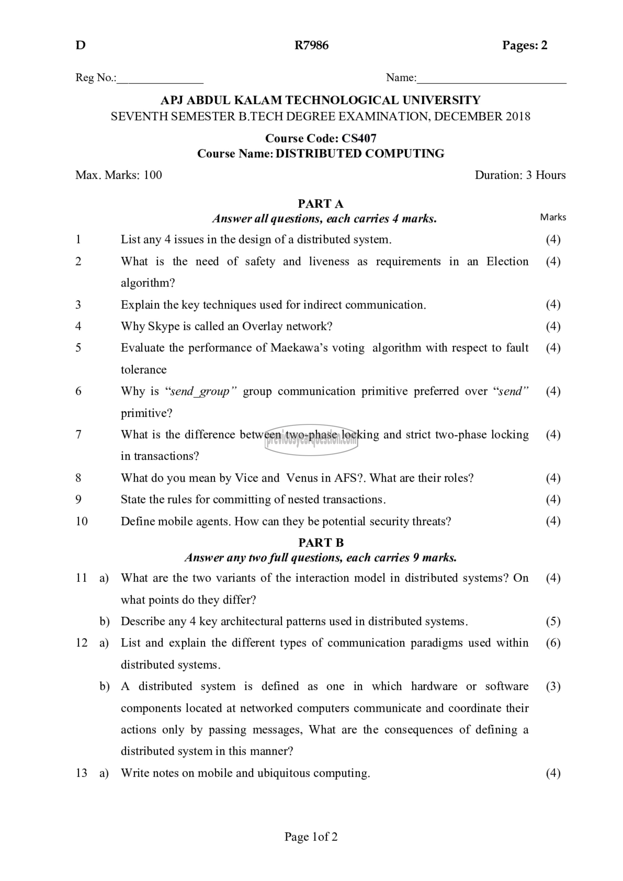 Question Paper - Distributed Computing-1