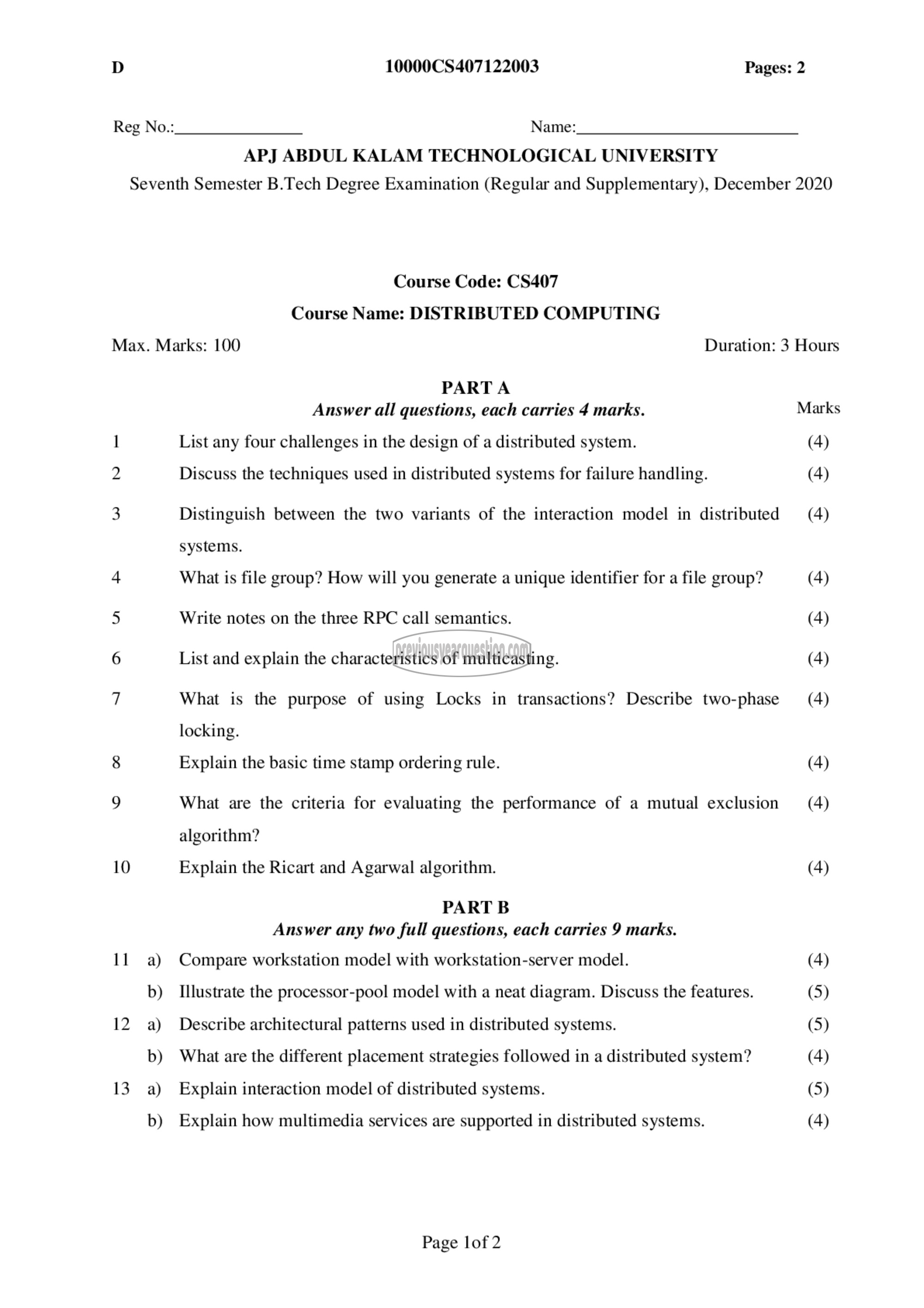 Question Paper - Distributed Computing-1