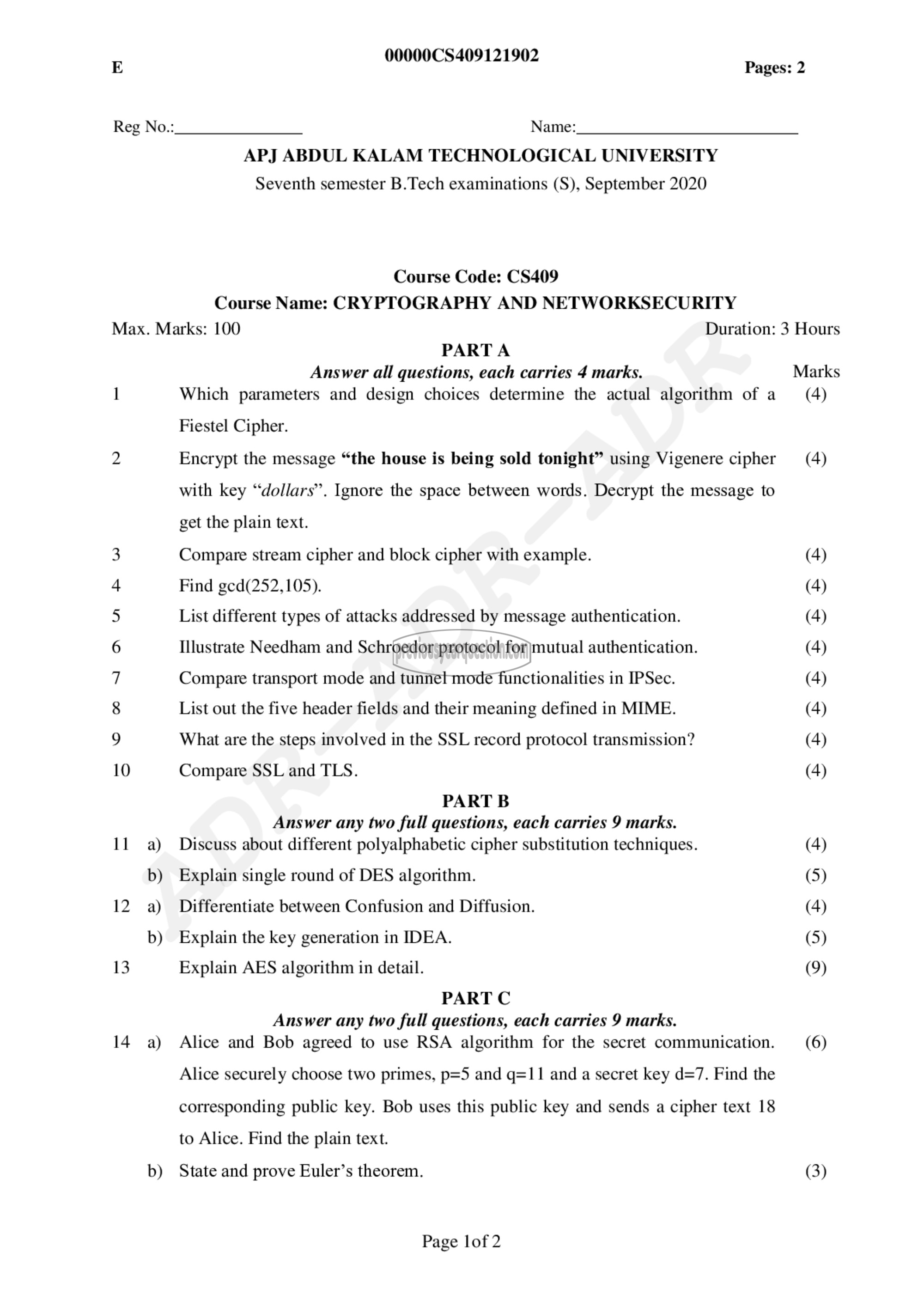 Question Paper - Cryptography and Network Security-1