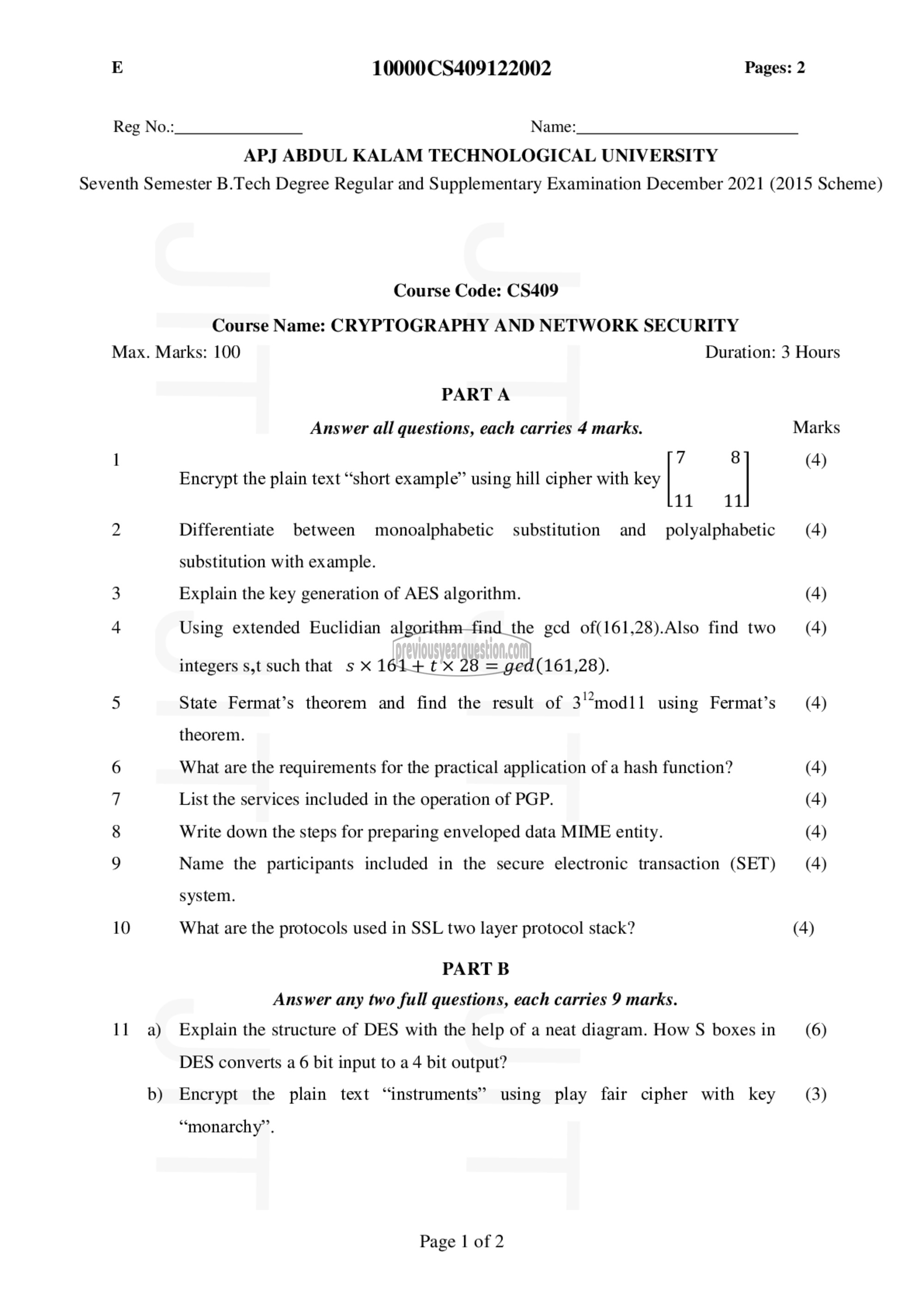 Question Paper - Cryptography and Network Security-1