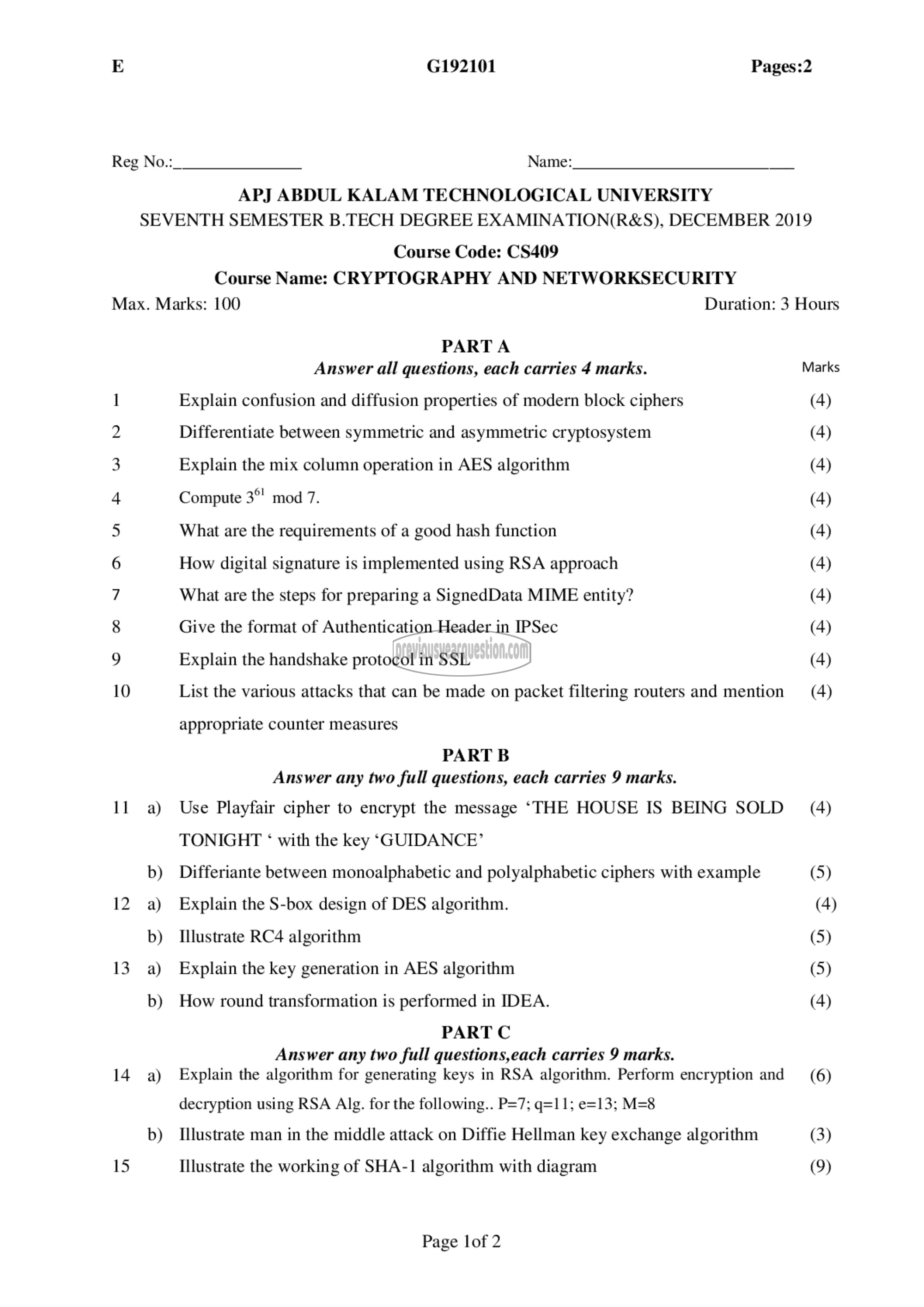 Question Paper - Cryptography and Network Security-1