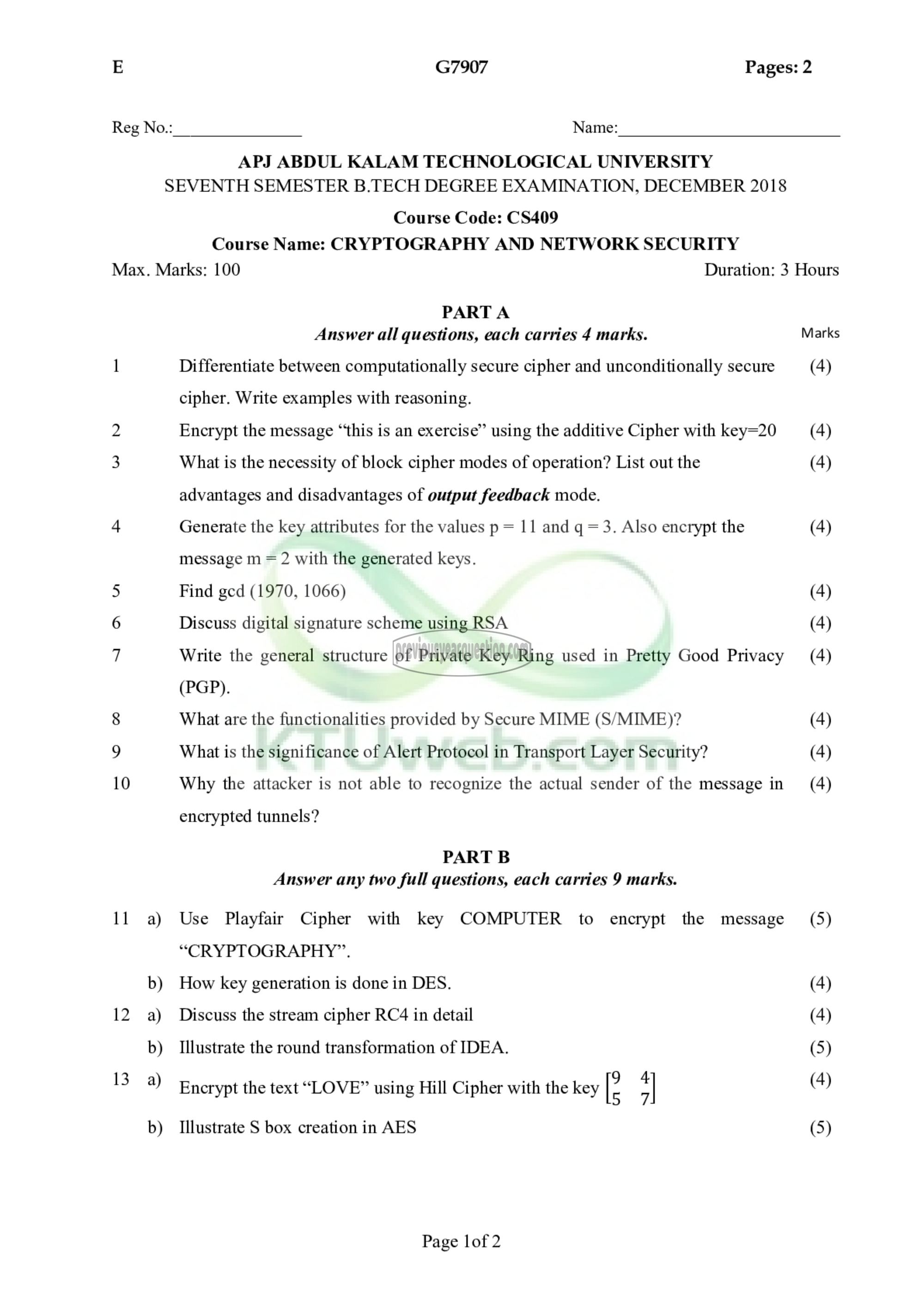 Question Paper - Cryptography and Network Security-1