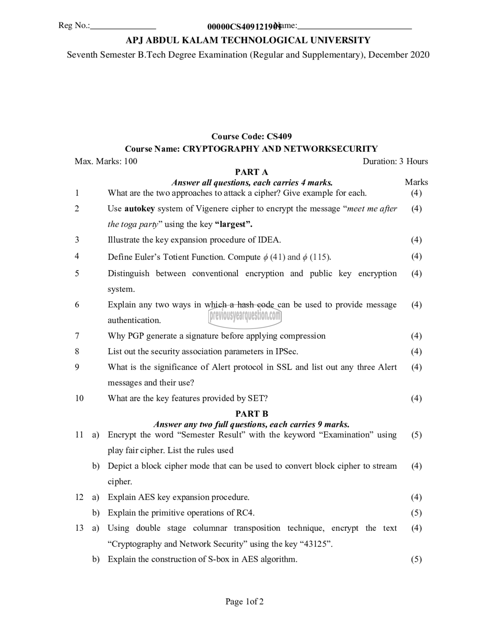 Question Paper - Cryptography and Network Security-1