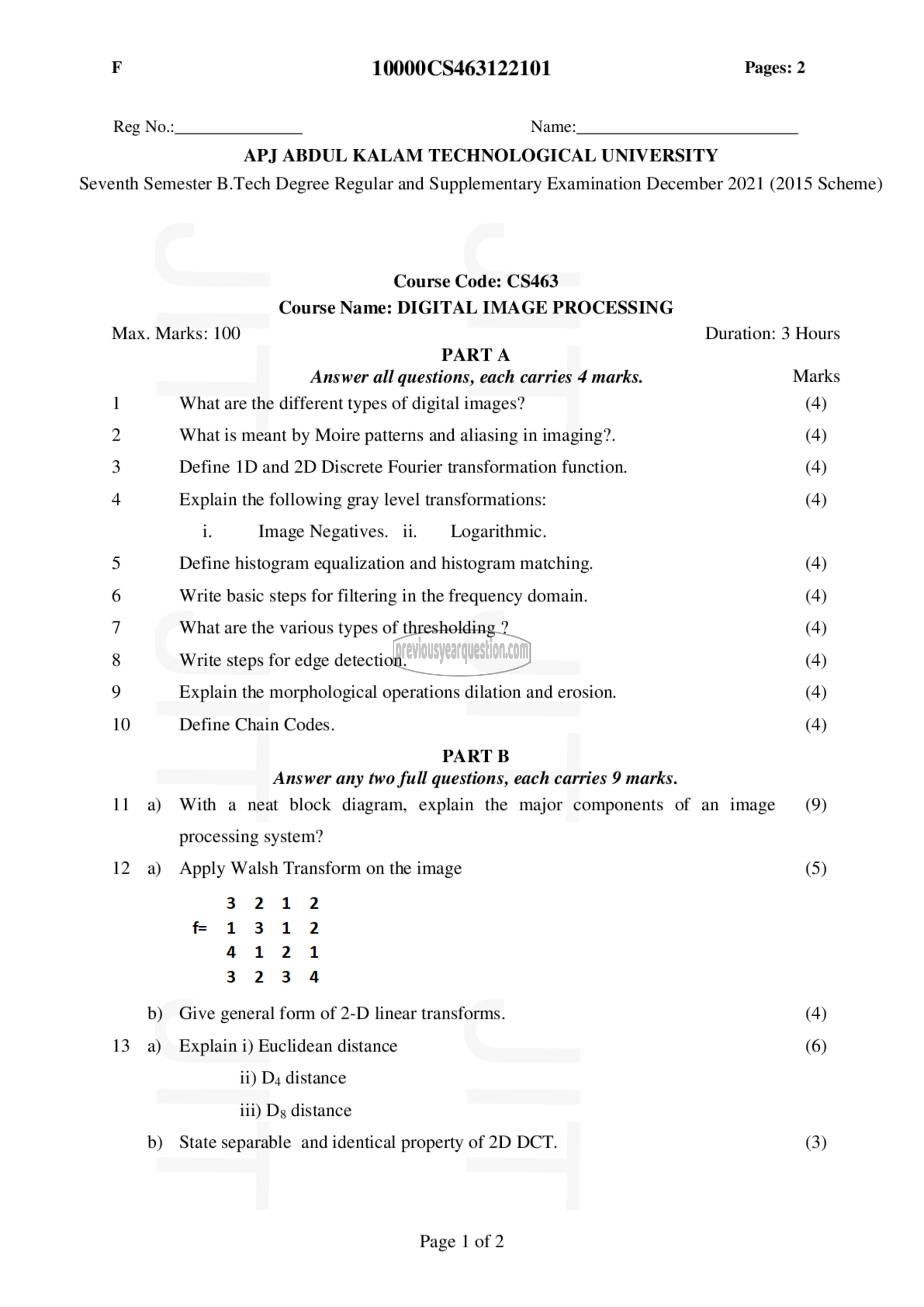 Question Paper - Digital Image Processing-1