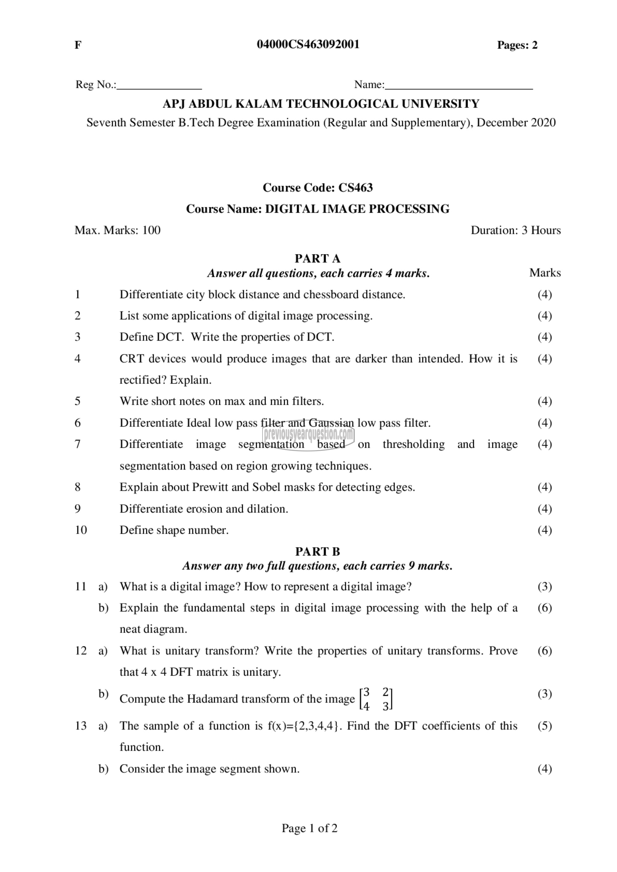 Question Paper - Digital Image Processing-1