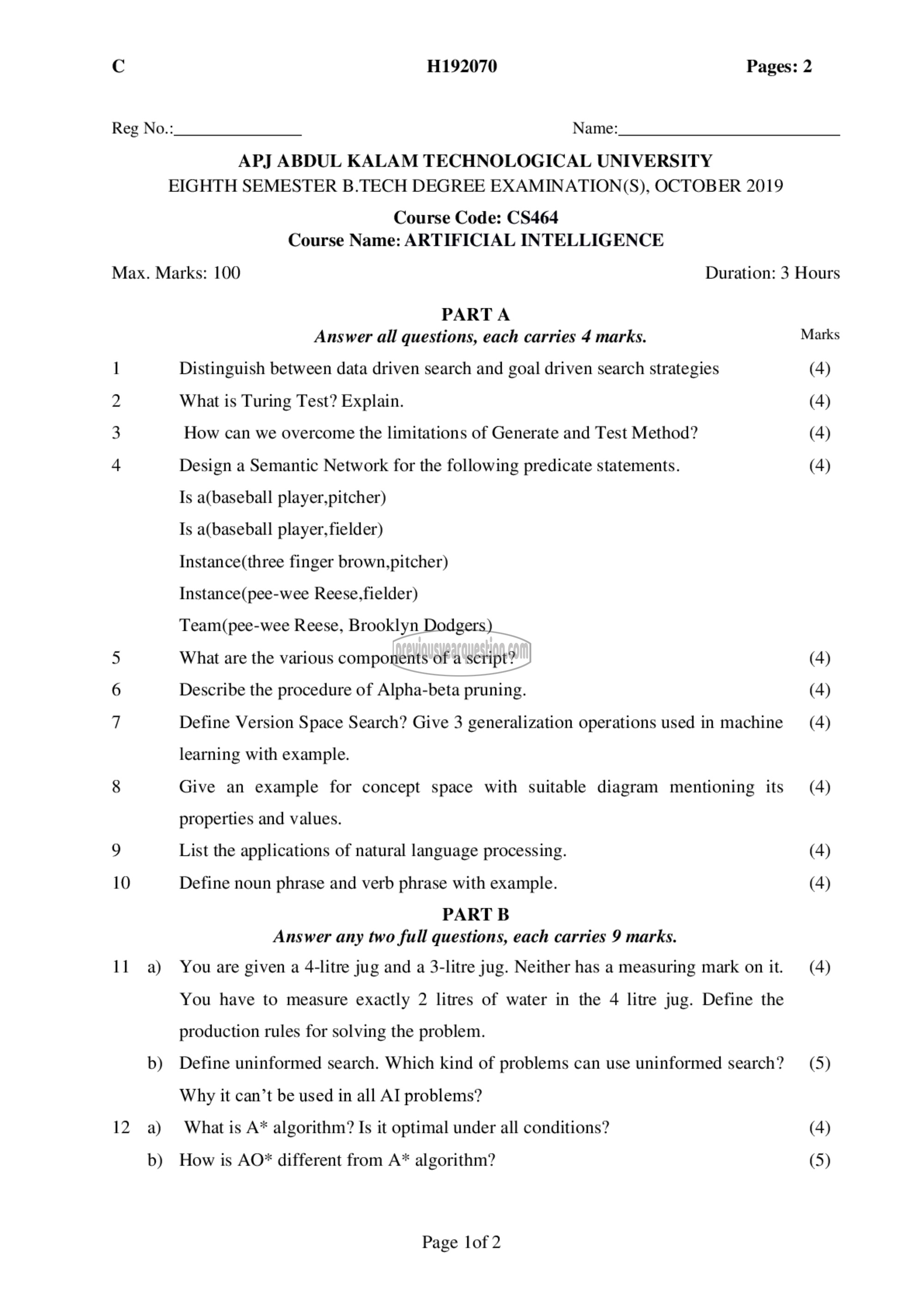 Question Paper - Artificial Intelligence-1