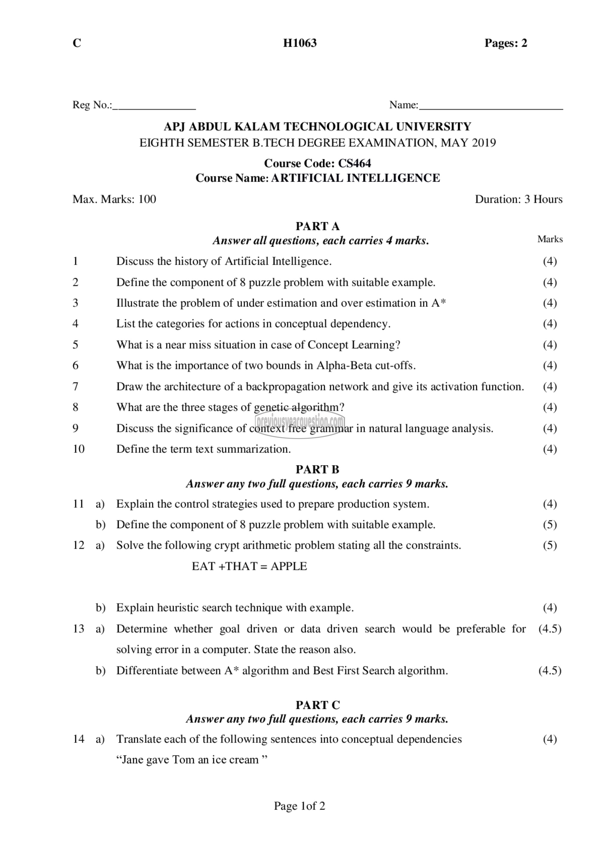 Question Paper - Artificial Intelligence-1