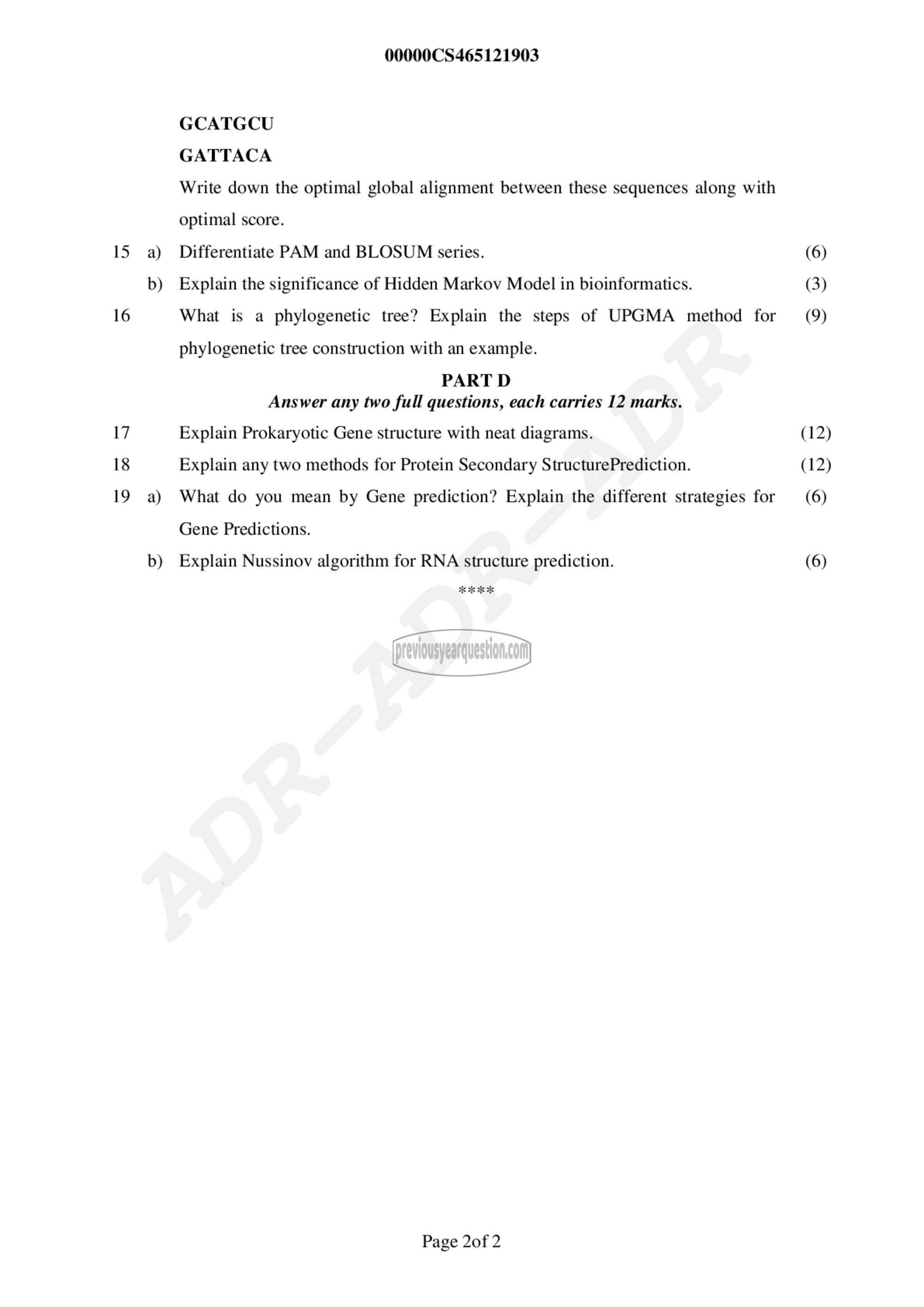 Question Paper - Bio Informatics-2