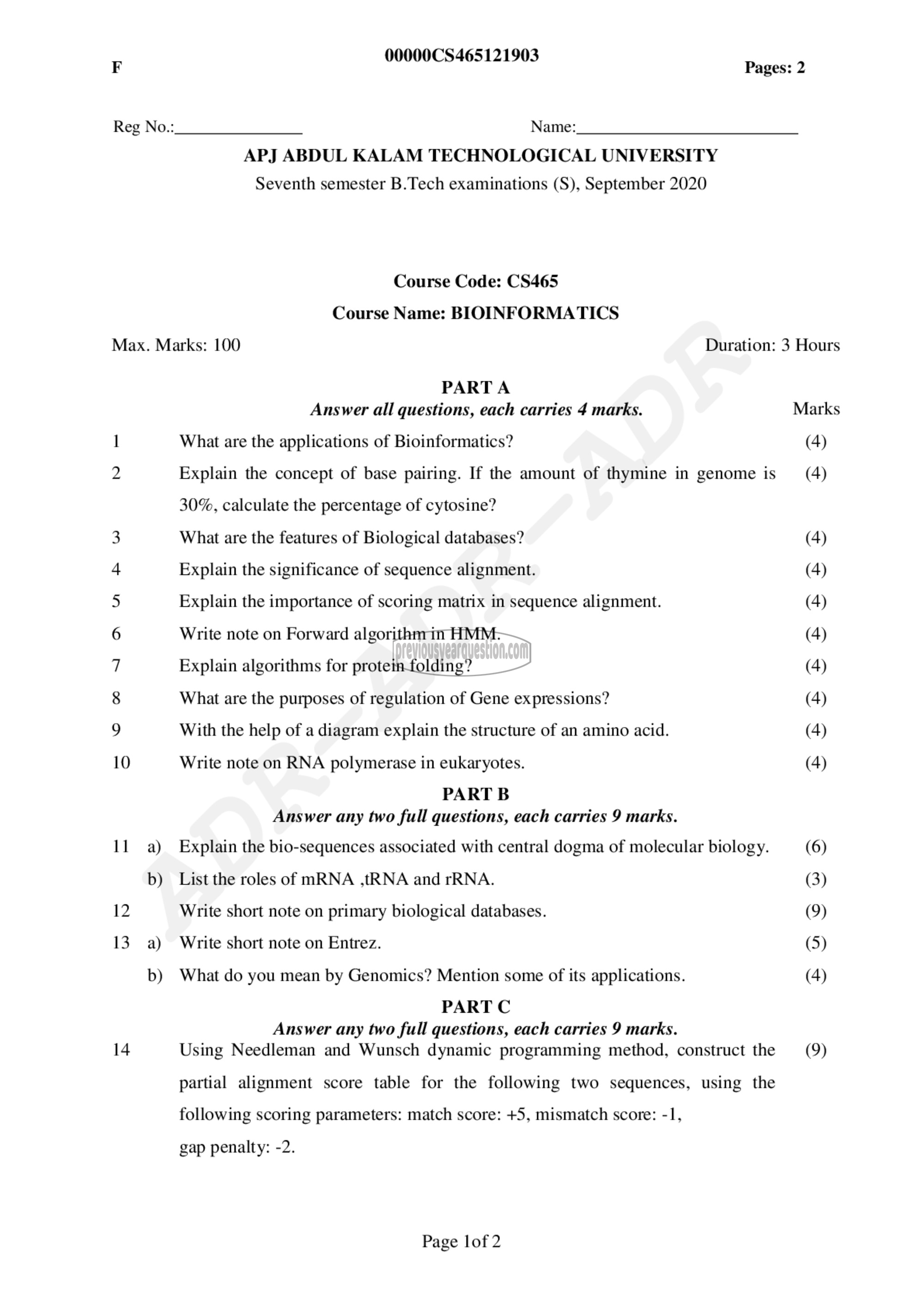 Question Paper - Bio Informatics-1