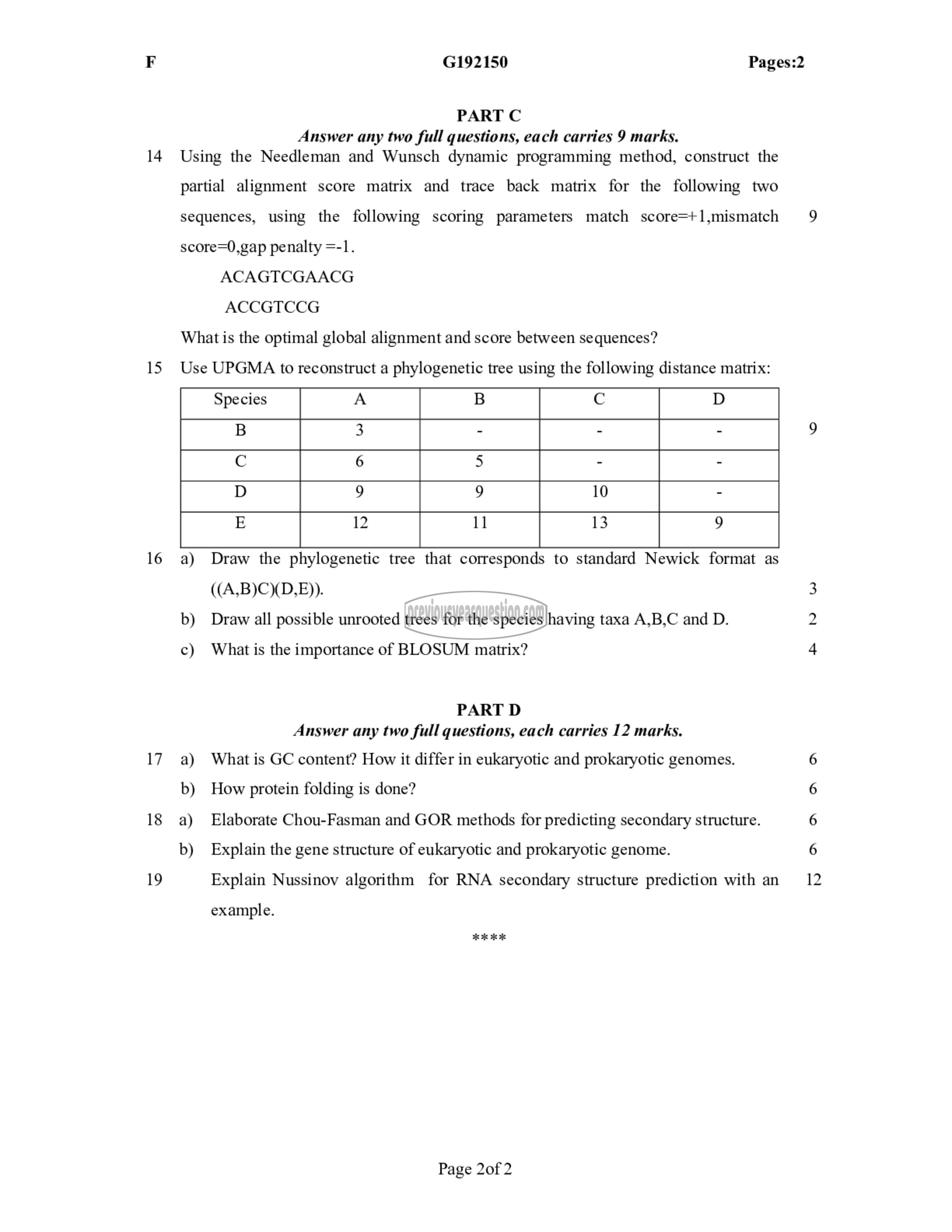 Question Paper - Bio Informatics-2