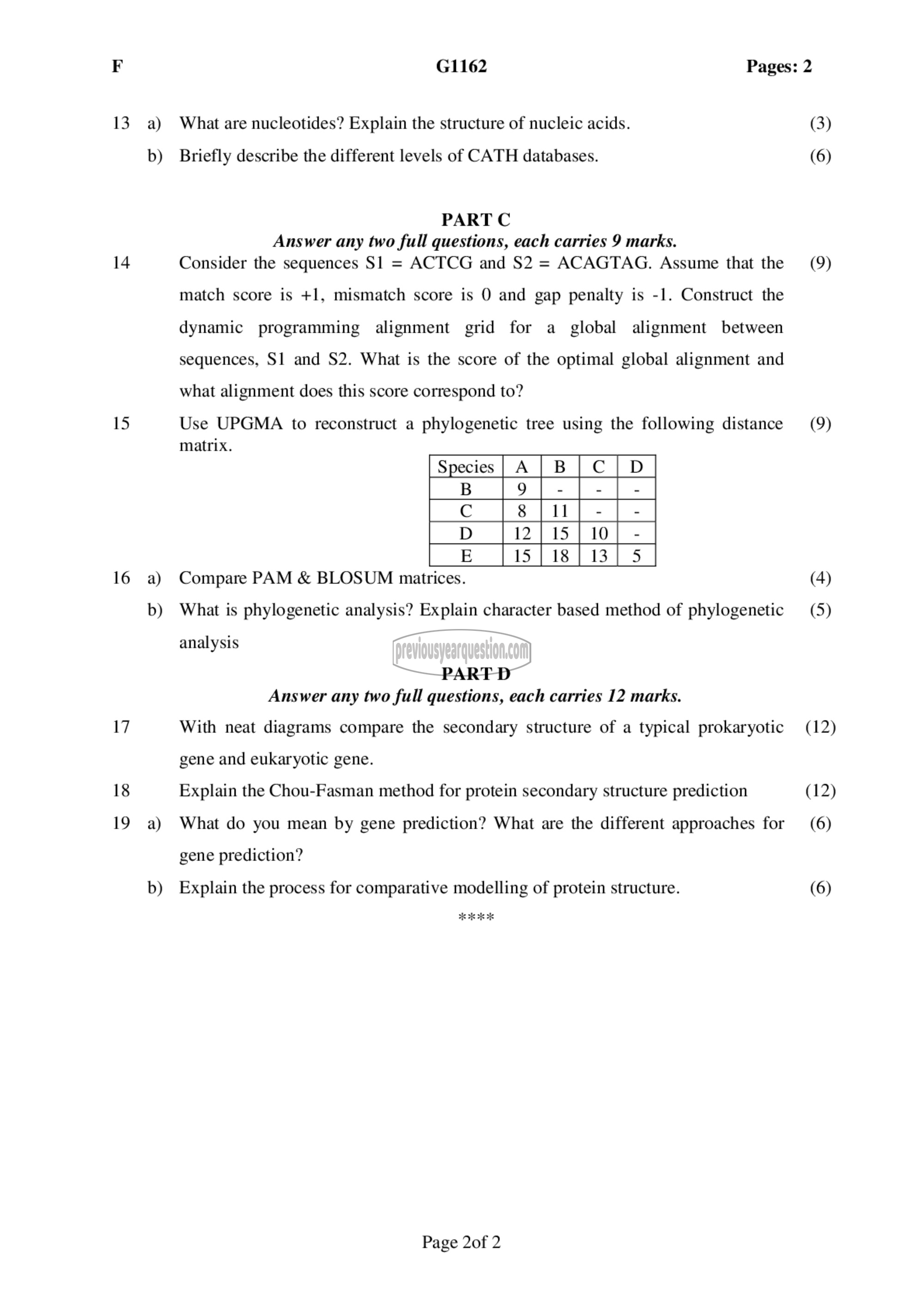 Question Paper - Bio Informatics-2