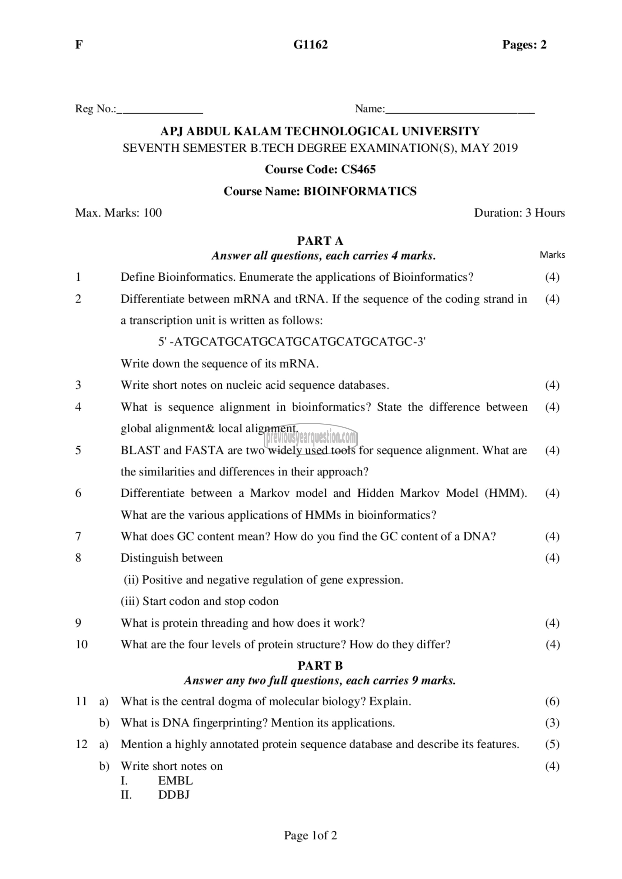 Question Paper - Bio Informatics-1