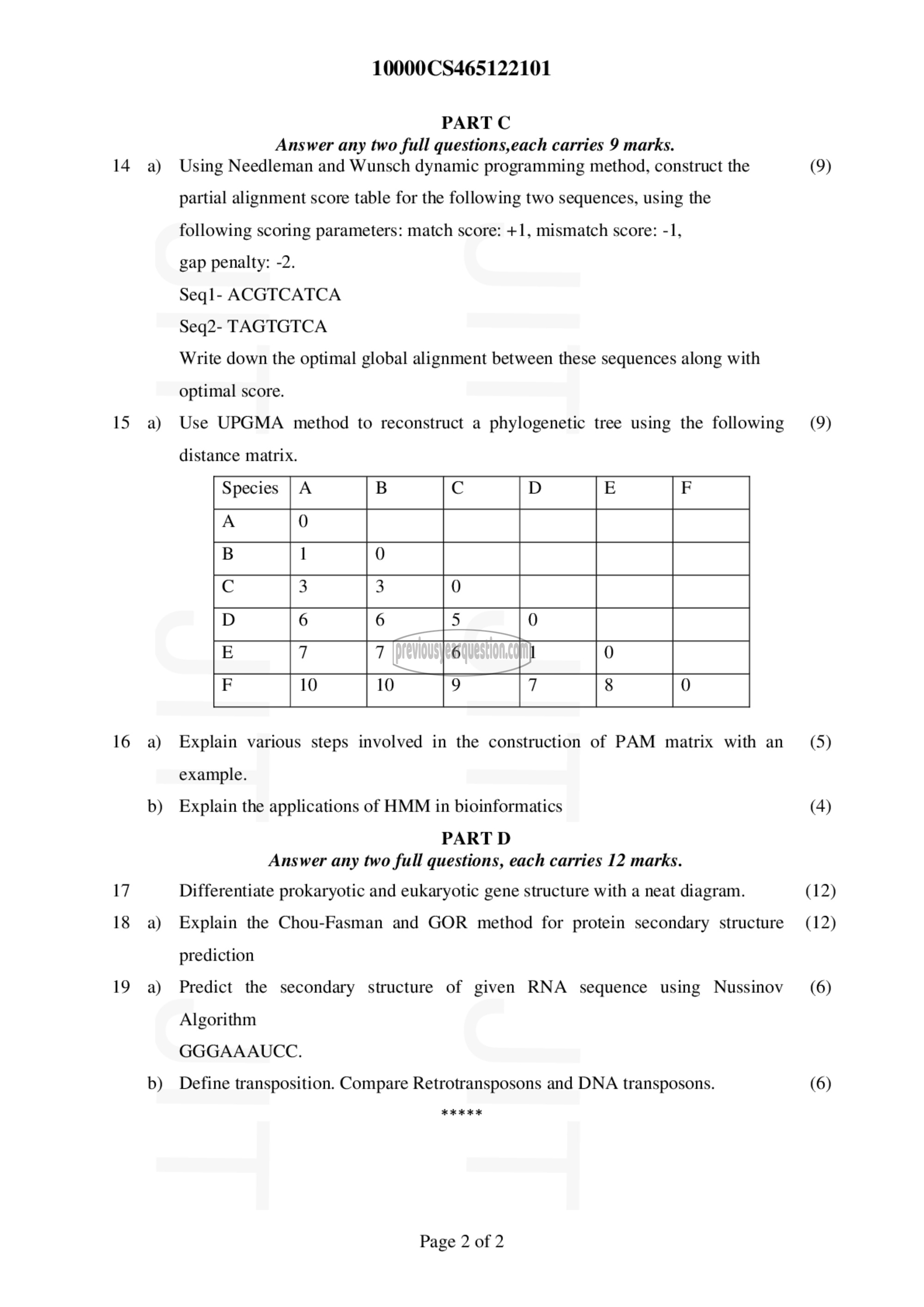 Question Paper - Bio Informatics-2