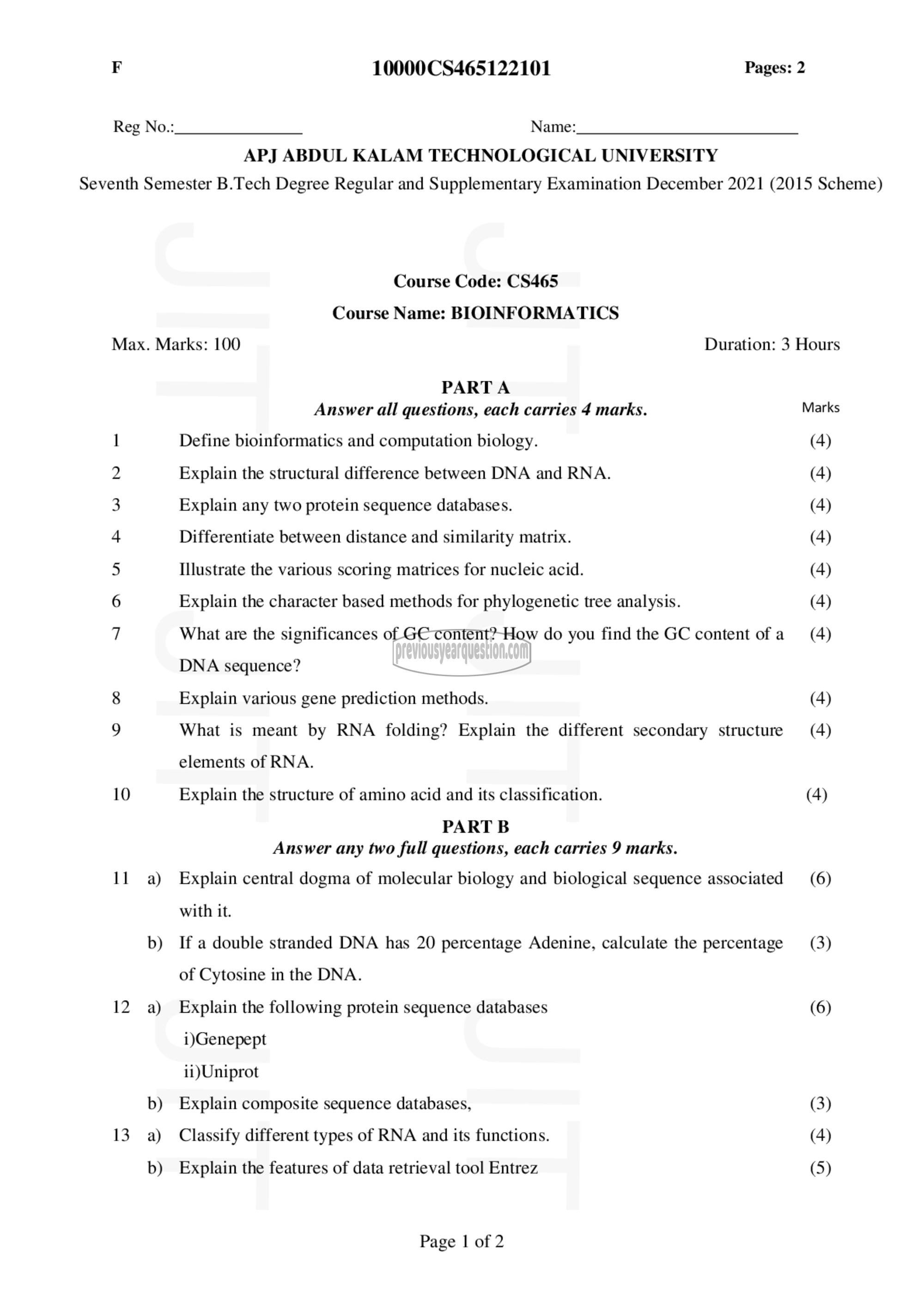 Question Paper - Bio Informatics-1