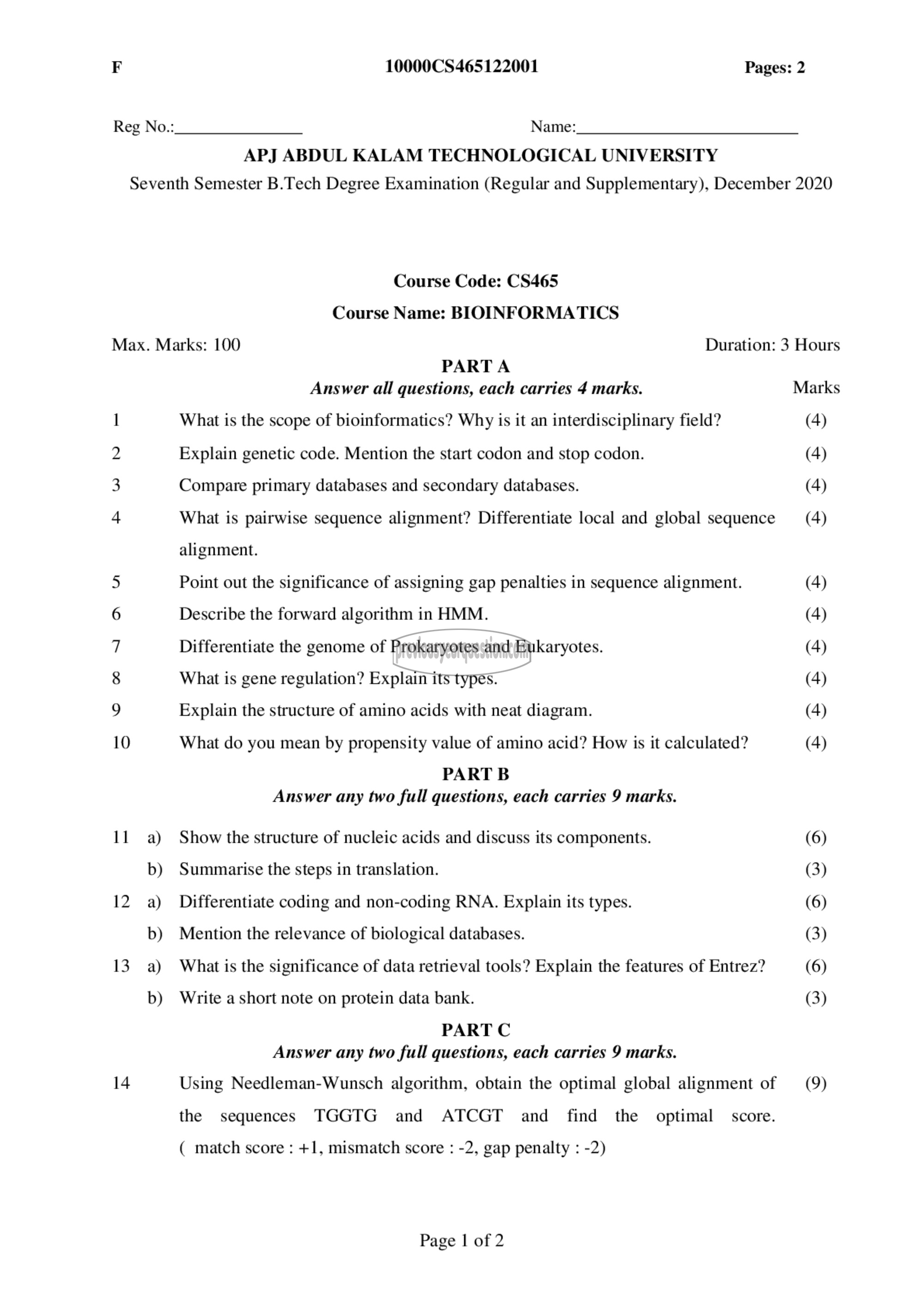 Question Paper - Bio Informatics-1