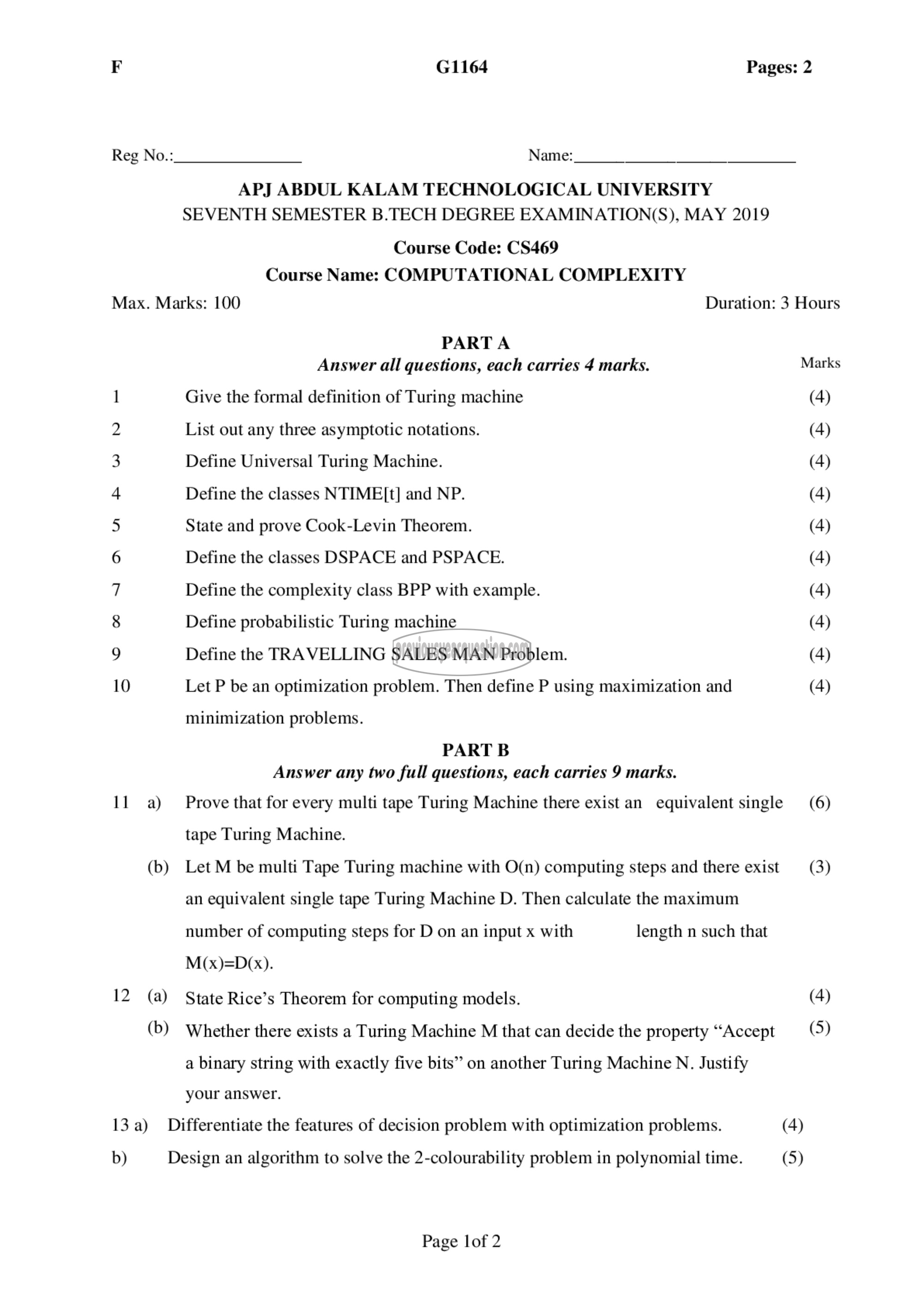 Question Paper - Computational complexity-1