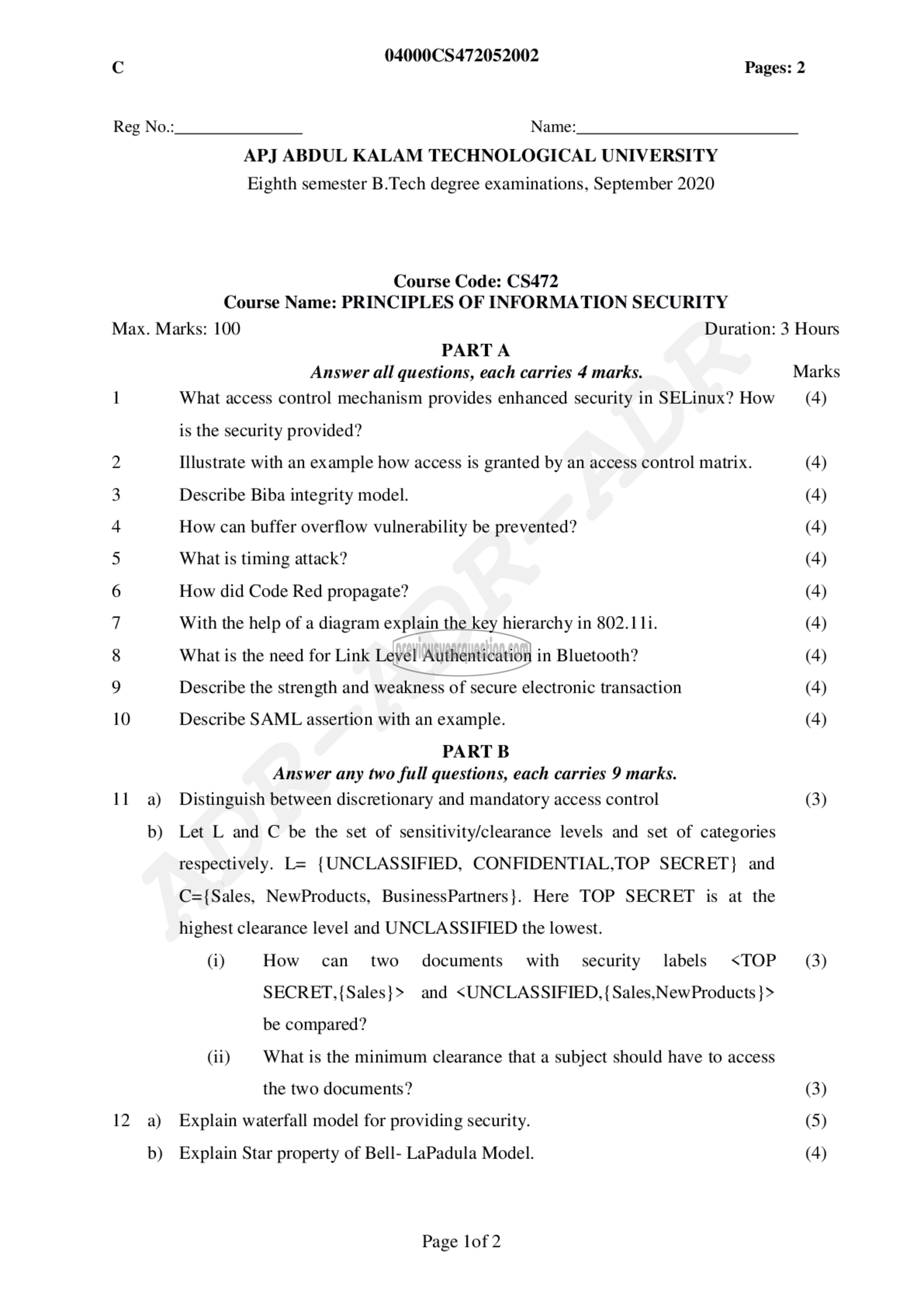 Question Paper - Principles of Information Security-1