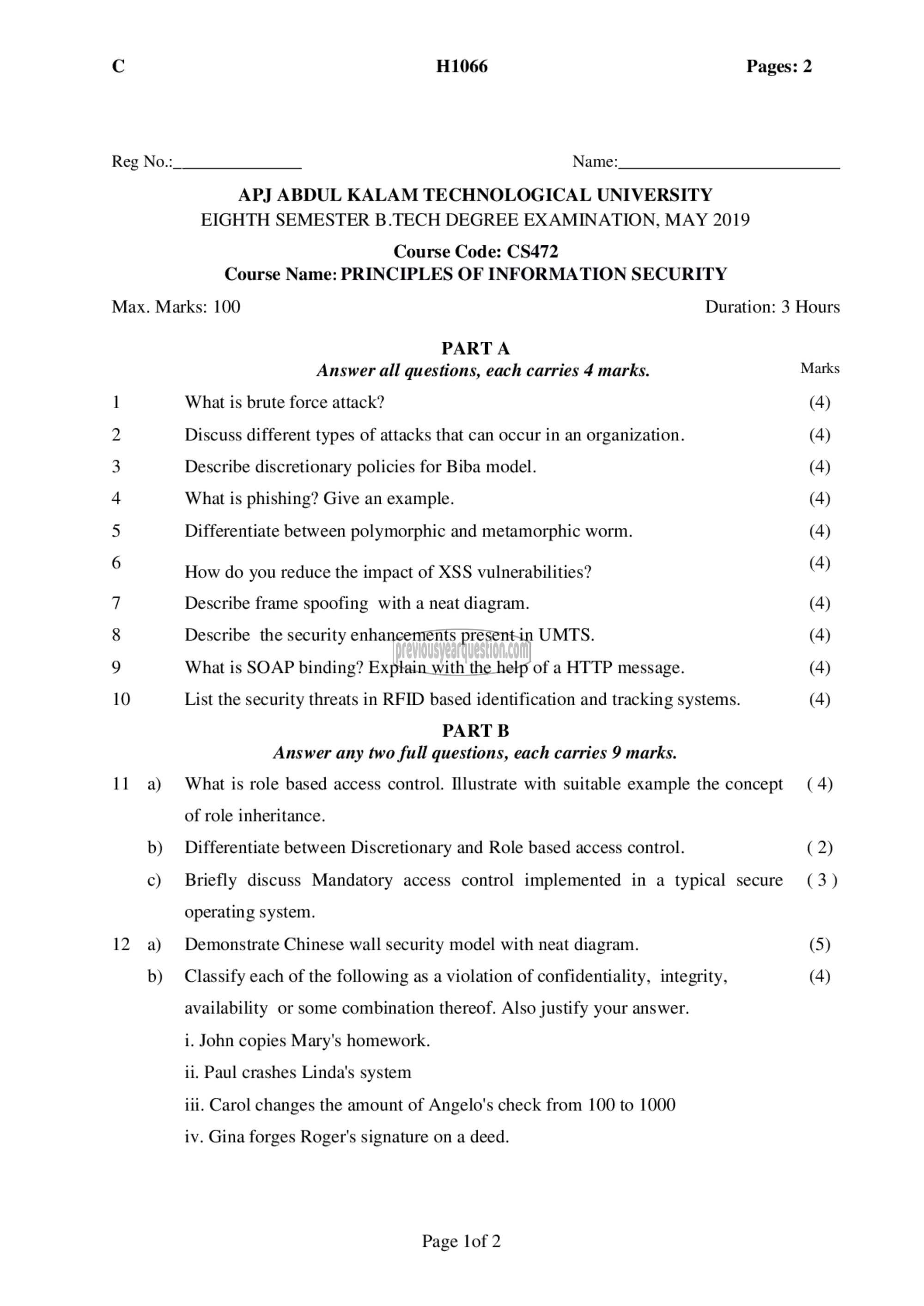 Question Paper - Principles of Information Security-1