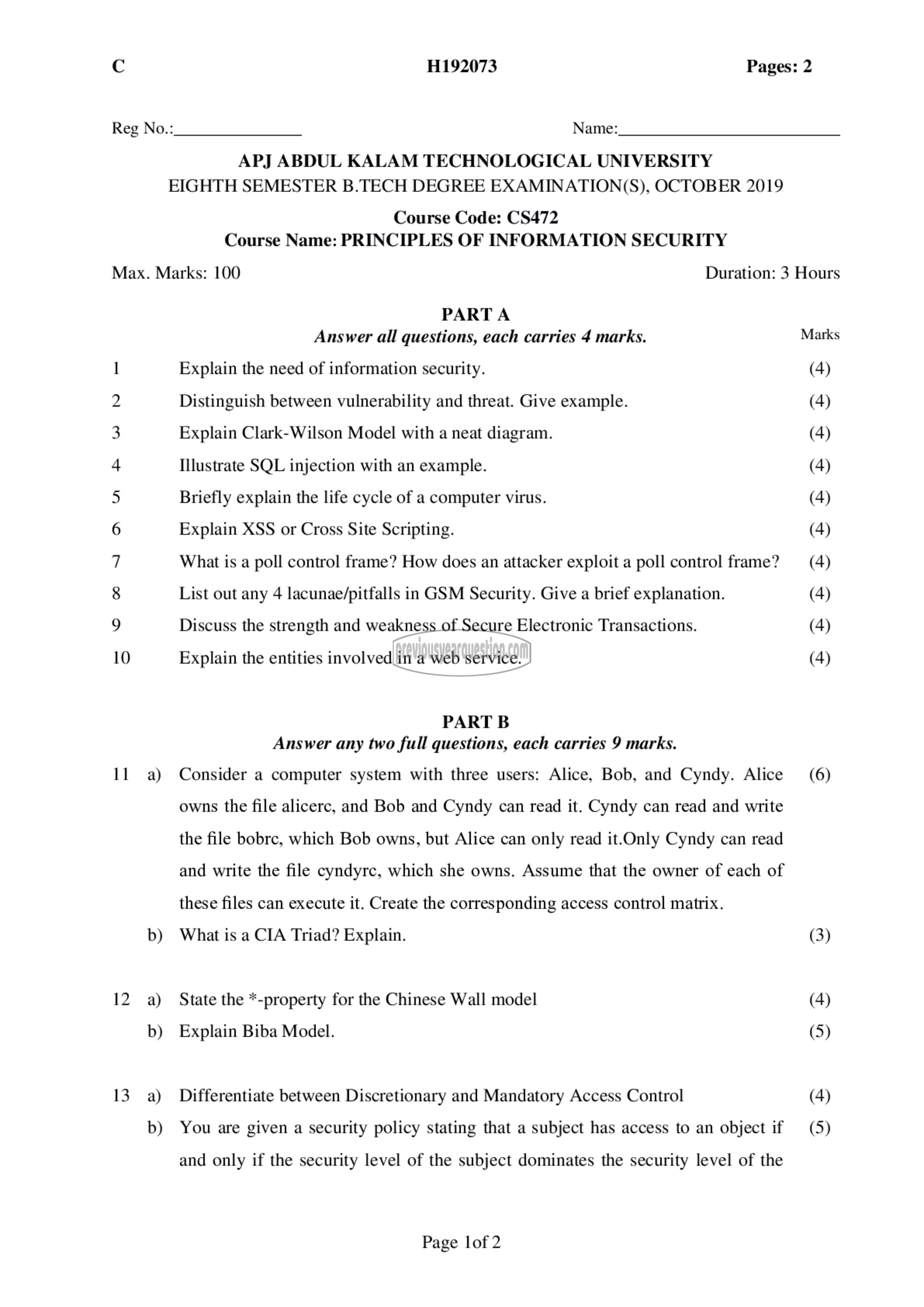 Question Paper - Principles of Information Security-1