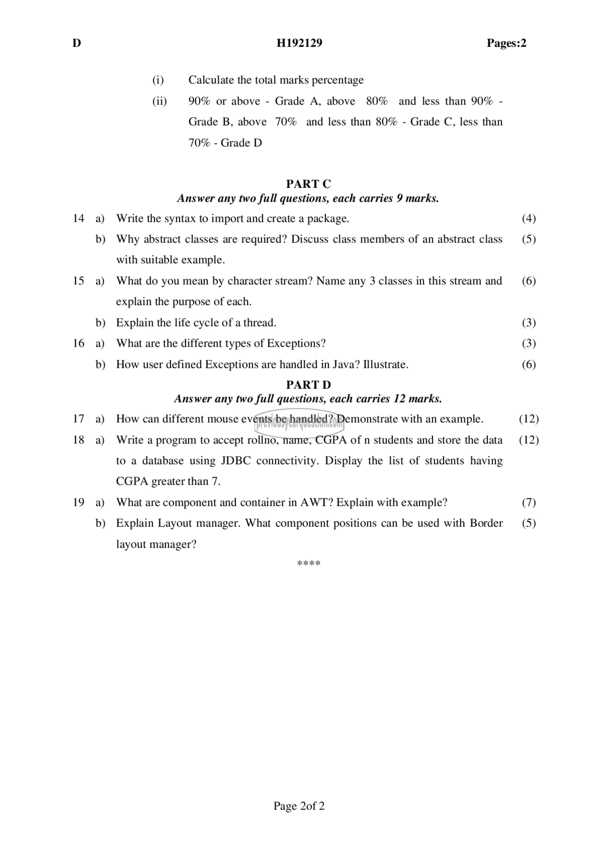 Question Paper - OBJECT ORIENTED PROGRAMMING-2