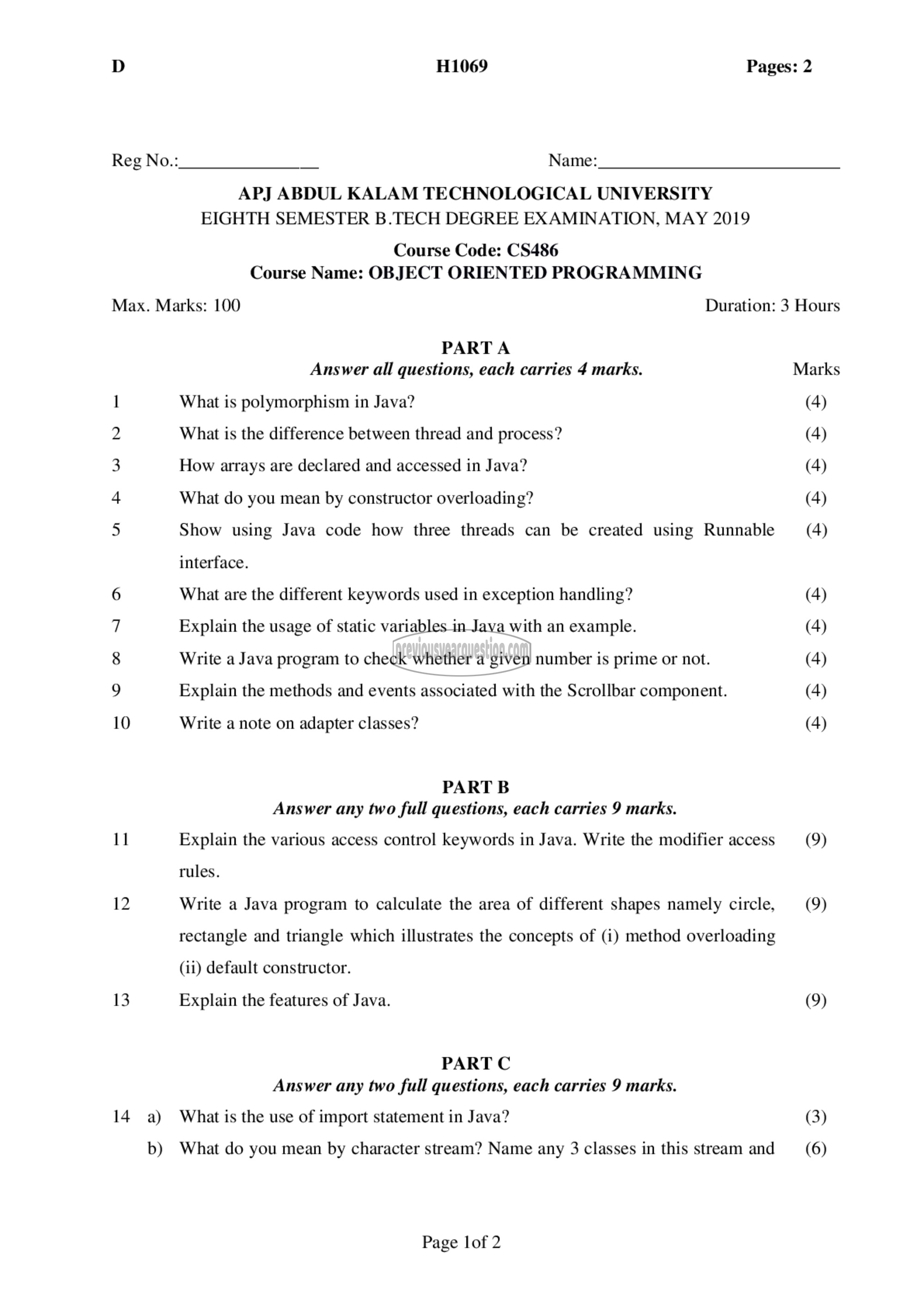 Question Paper - OBJECT ORIENTED PROGRAMMING-1