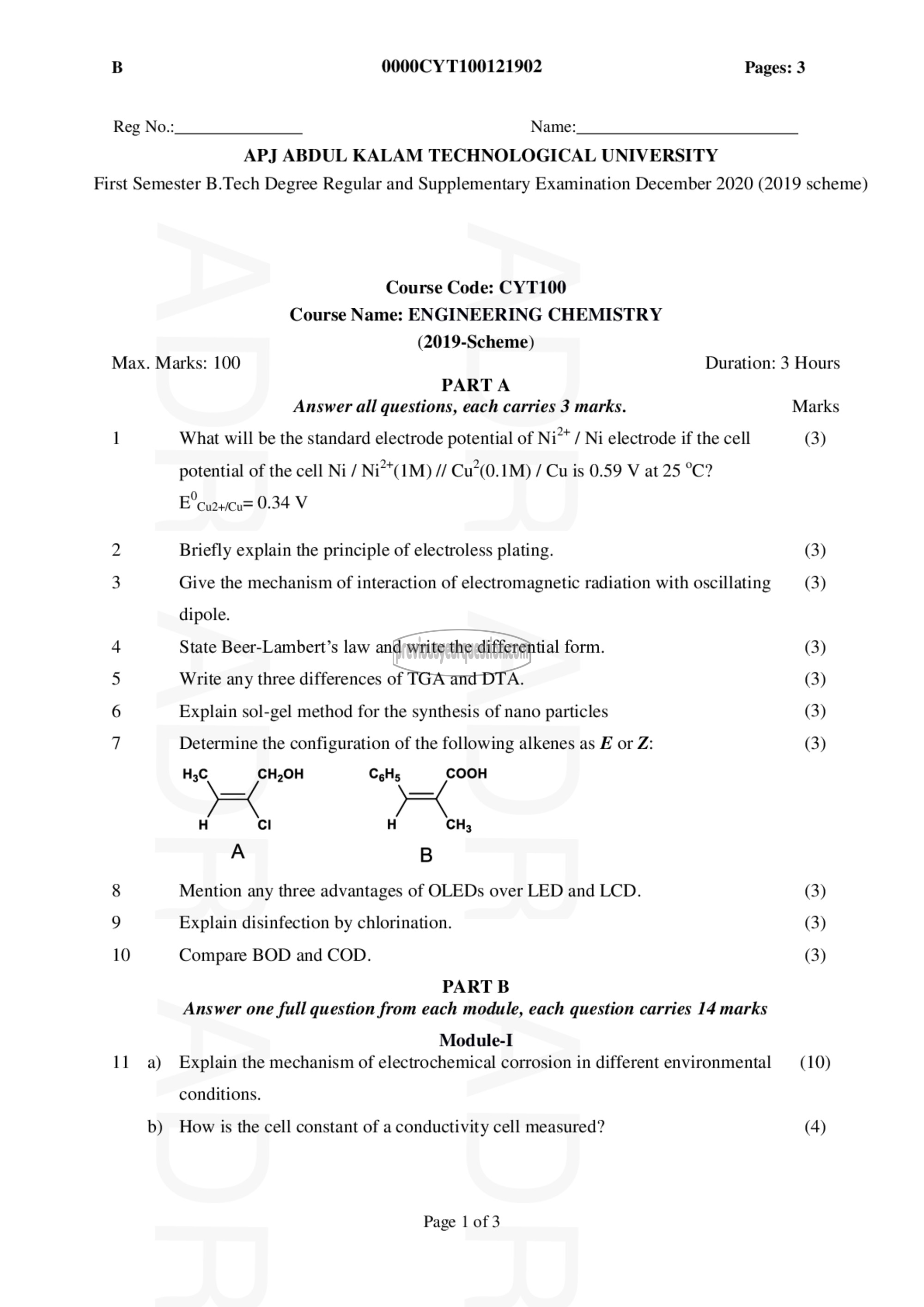 Question Paper - ENGINEERING CHEMISTRY-1