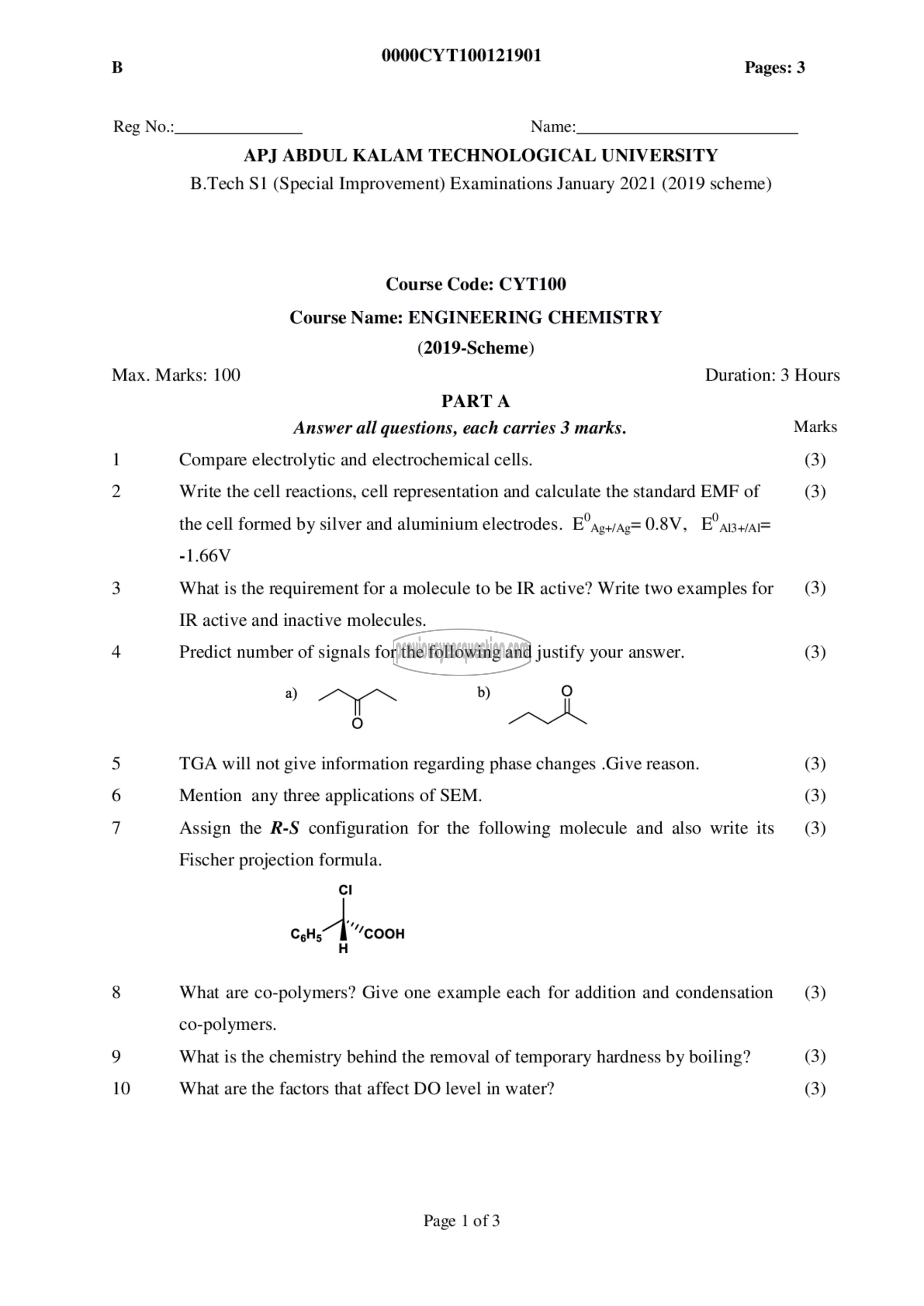 Question Paper - ENGINEERING CHEMISTRY-1