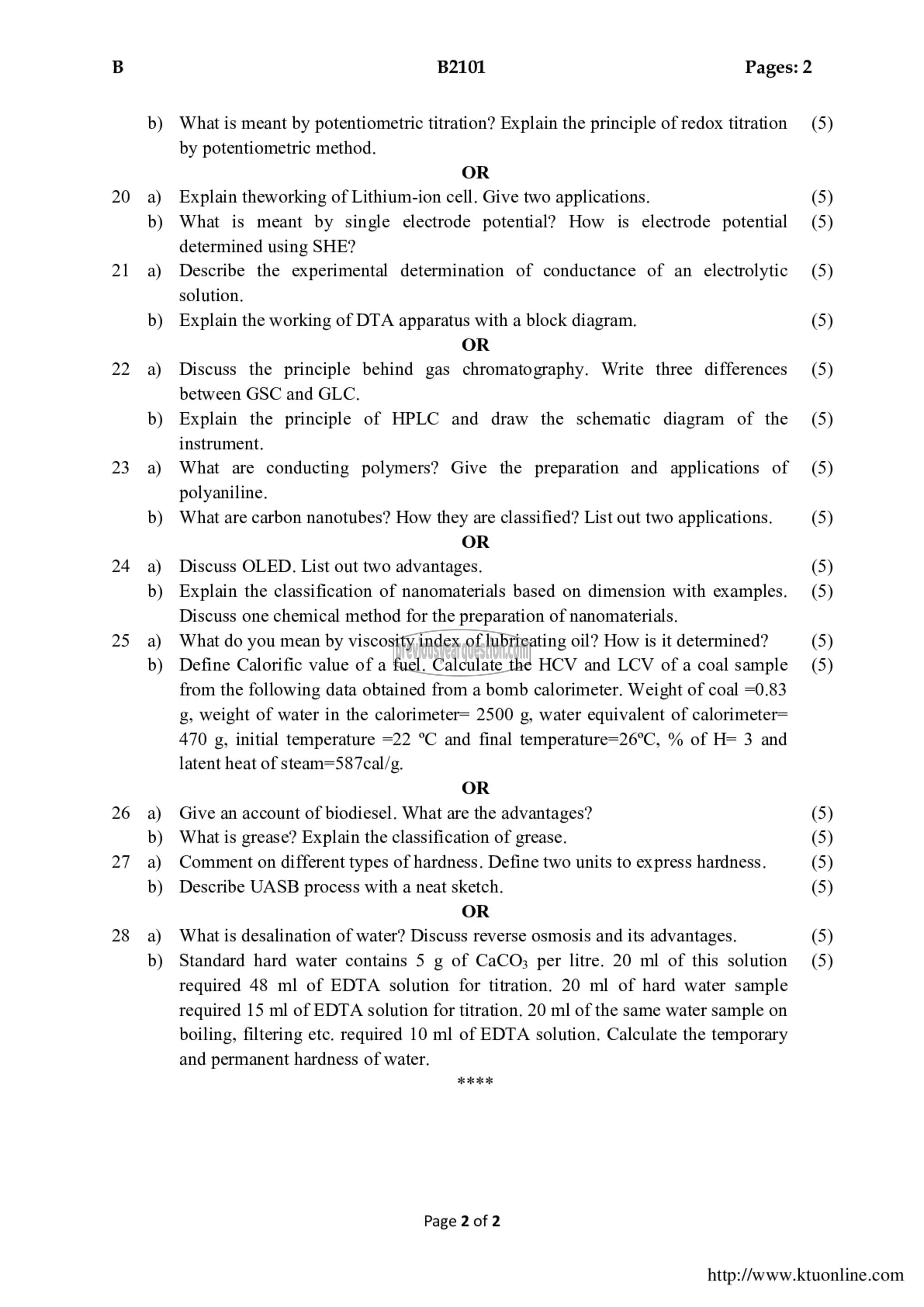 Question Paper - ENGINEERING CHEMISTRY-2