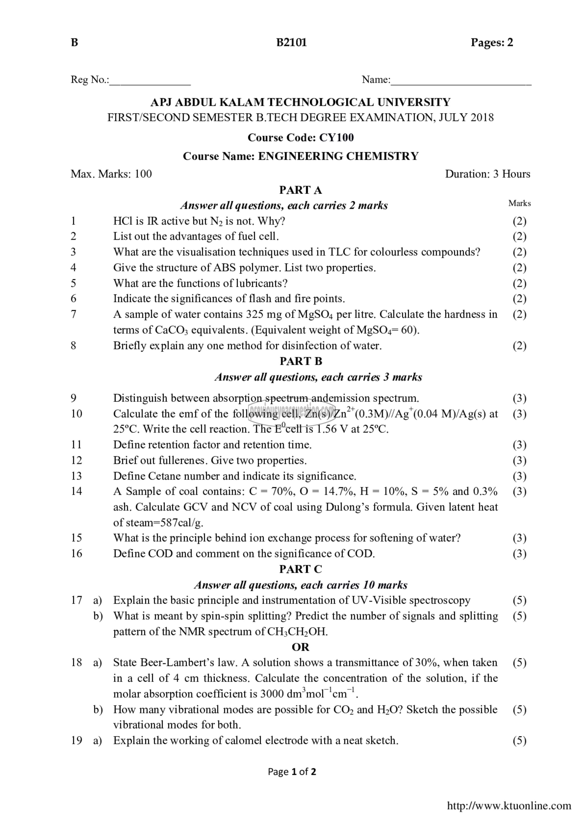 Question Paper - ENGINEERING CHEMISTRY-1