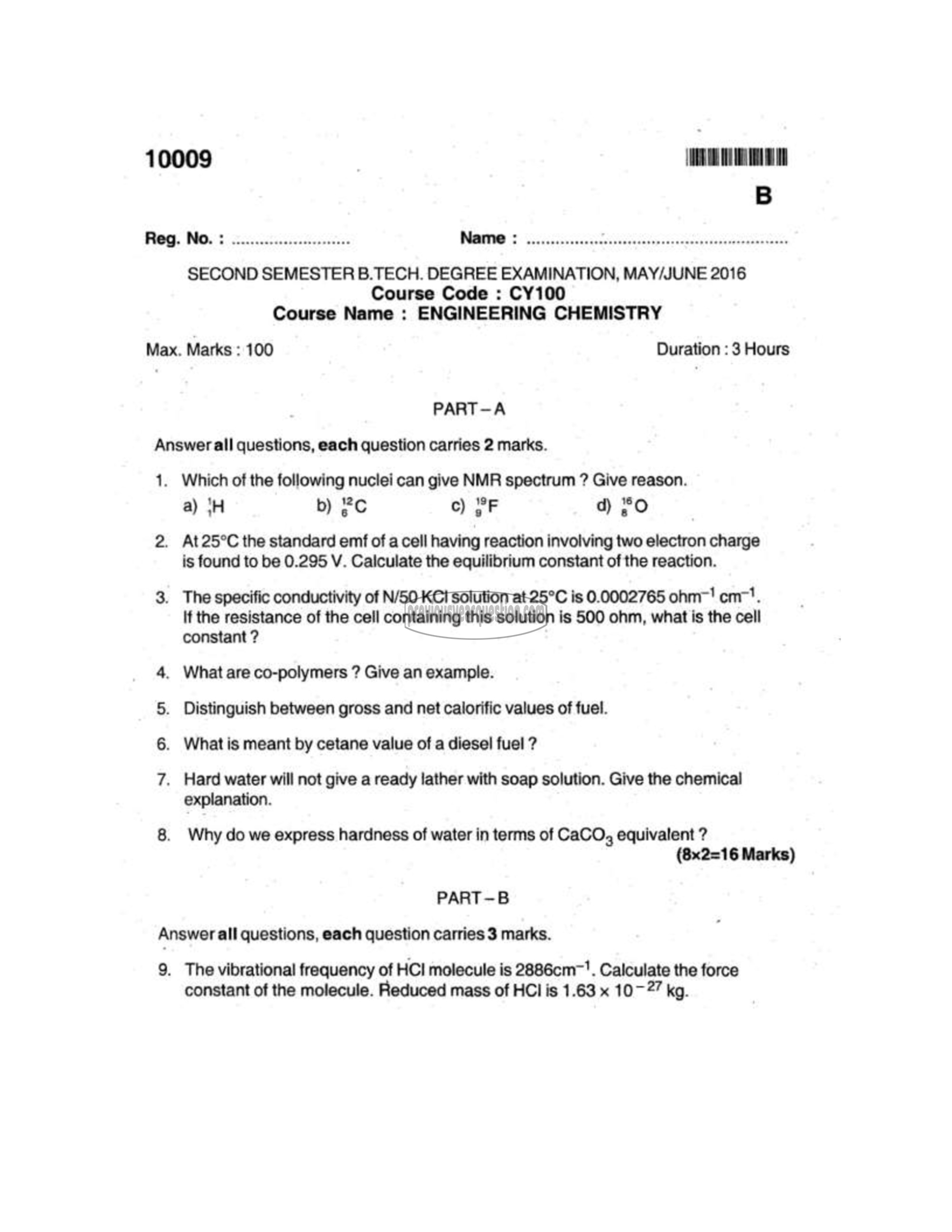 Question Paper - ENGINEERING CHEMISTRY-1