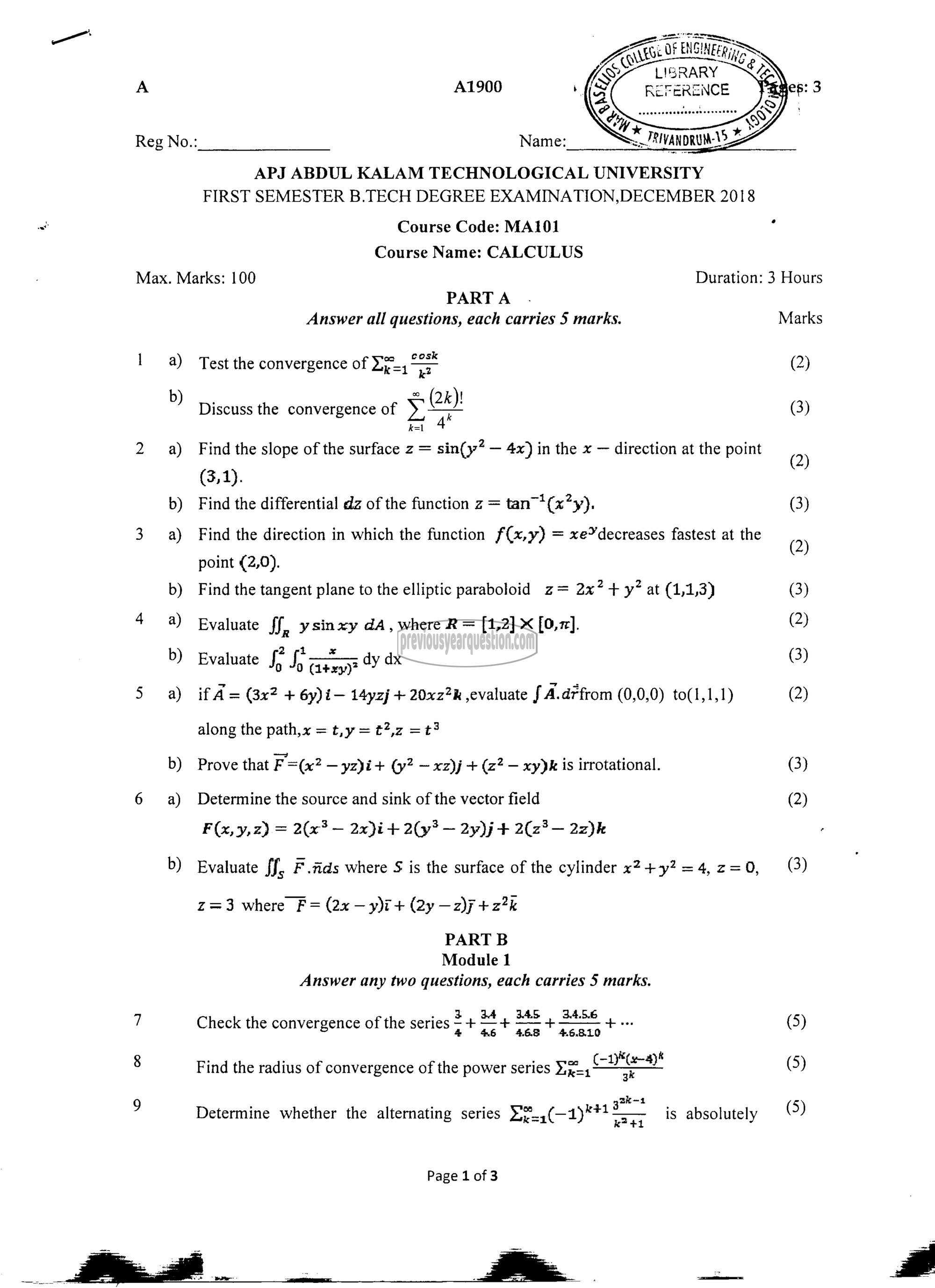 Question Paper - CALCULUS-1