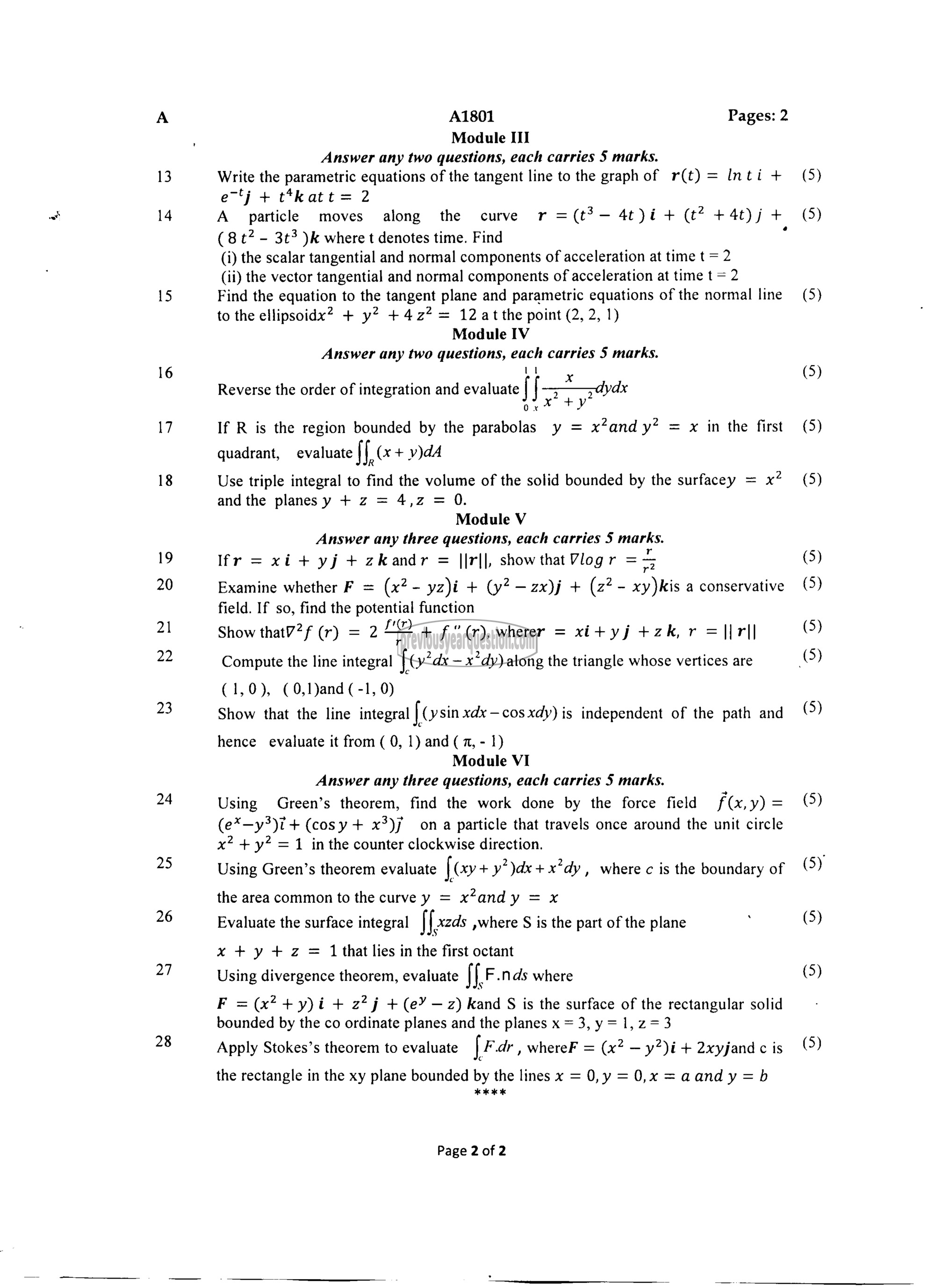 Question Paper - CALCULUS-2