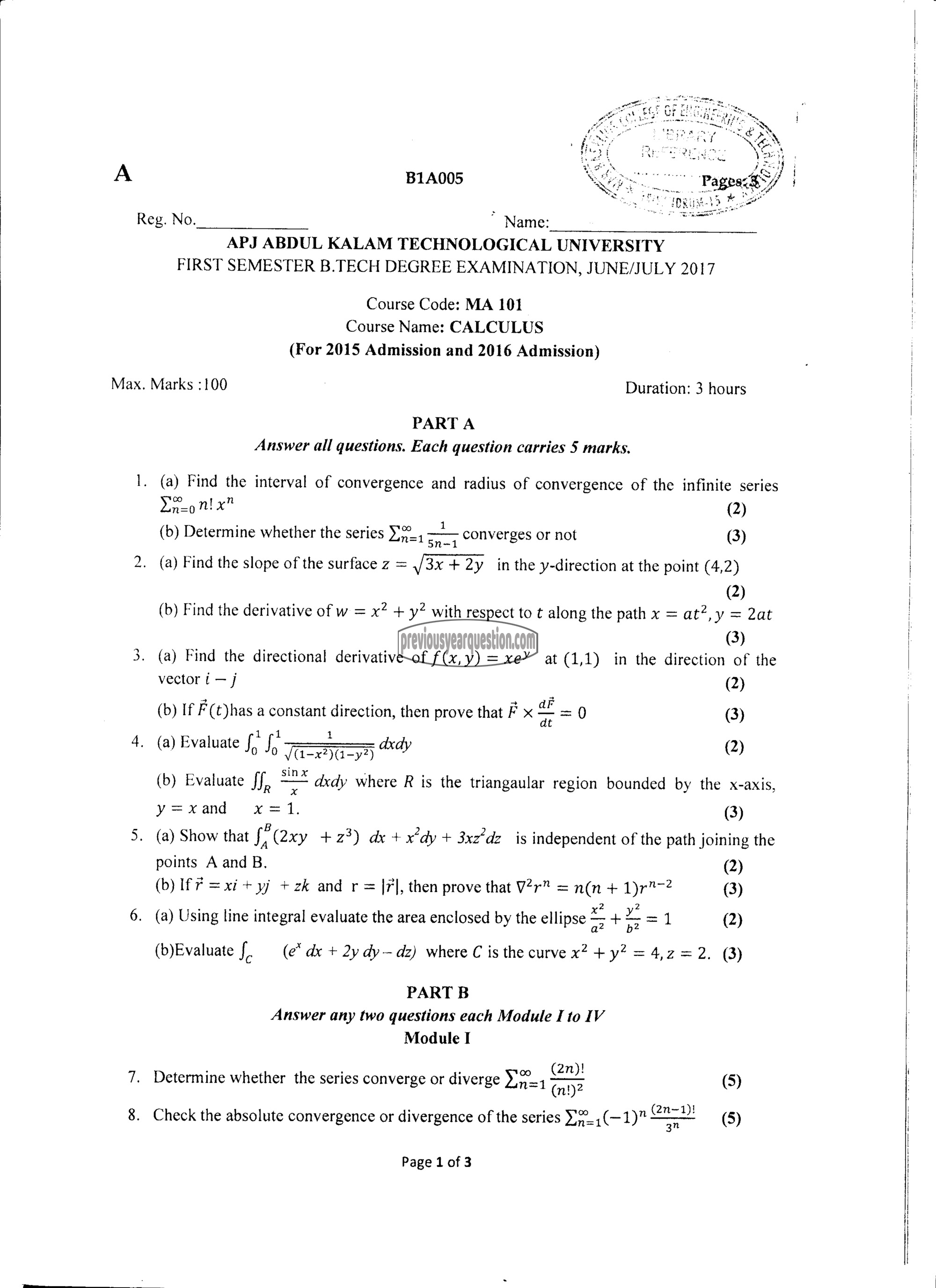 Question Paper - CALCULUS-1