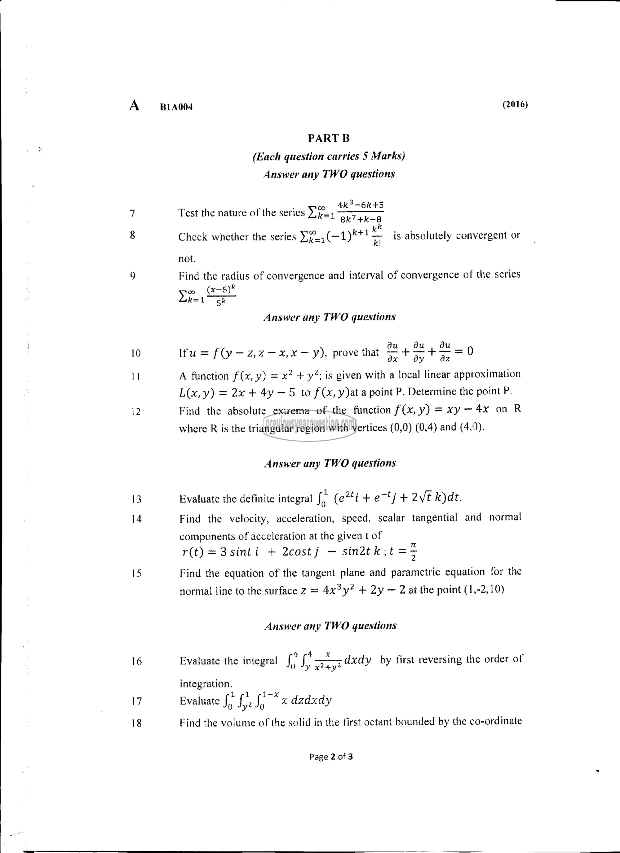 Question Paper - CALCULUS-2