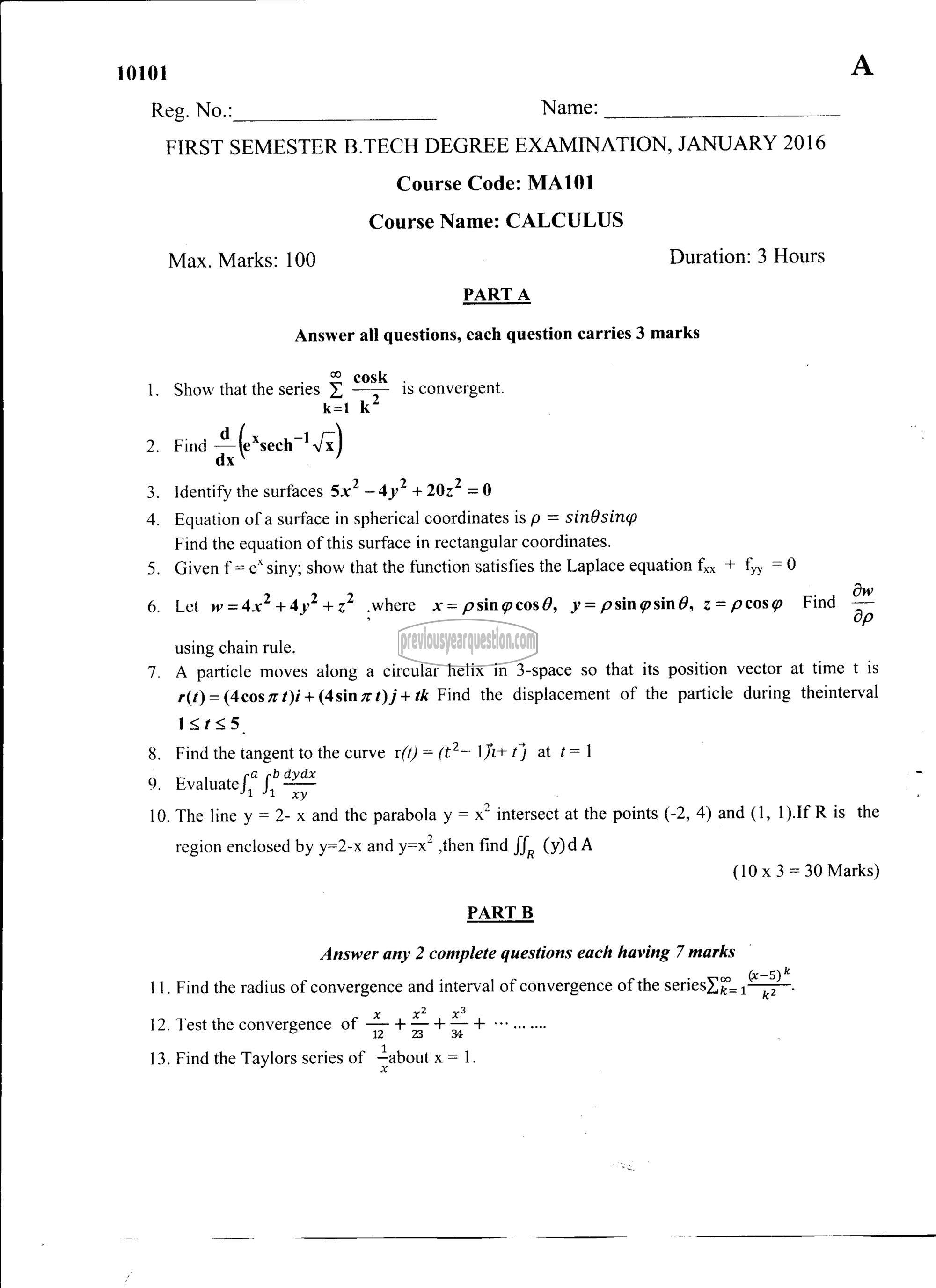 Question Paper - CALCULUS-1