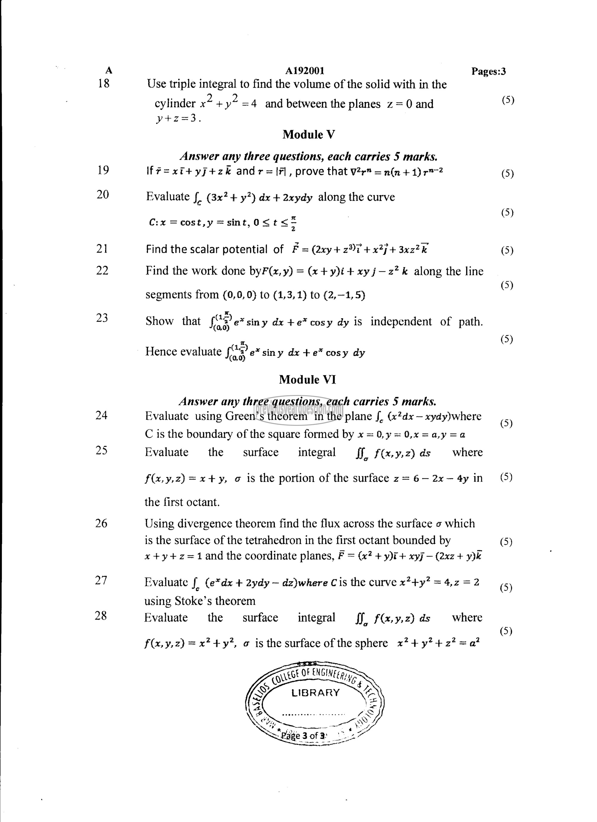 Question Paper - CALCULUS-3