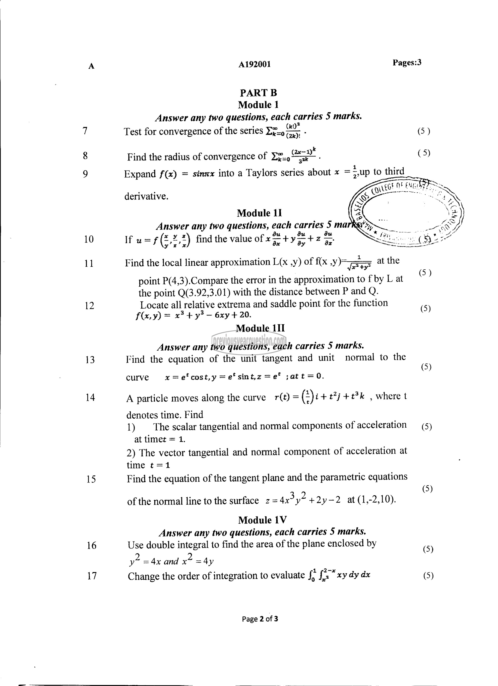 Question Paper - CALCULUS-2