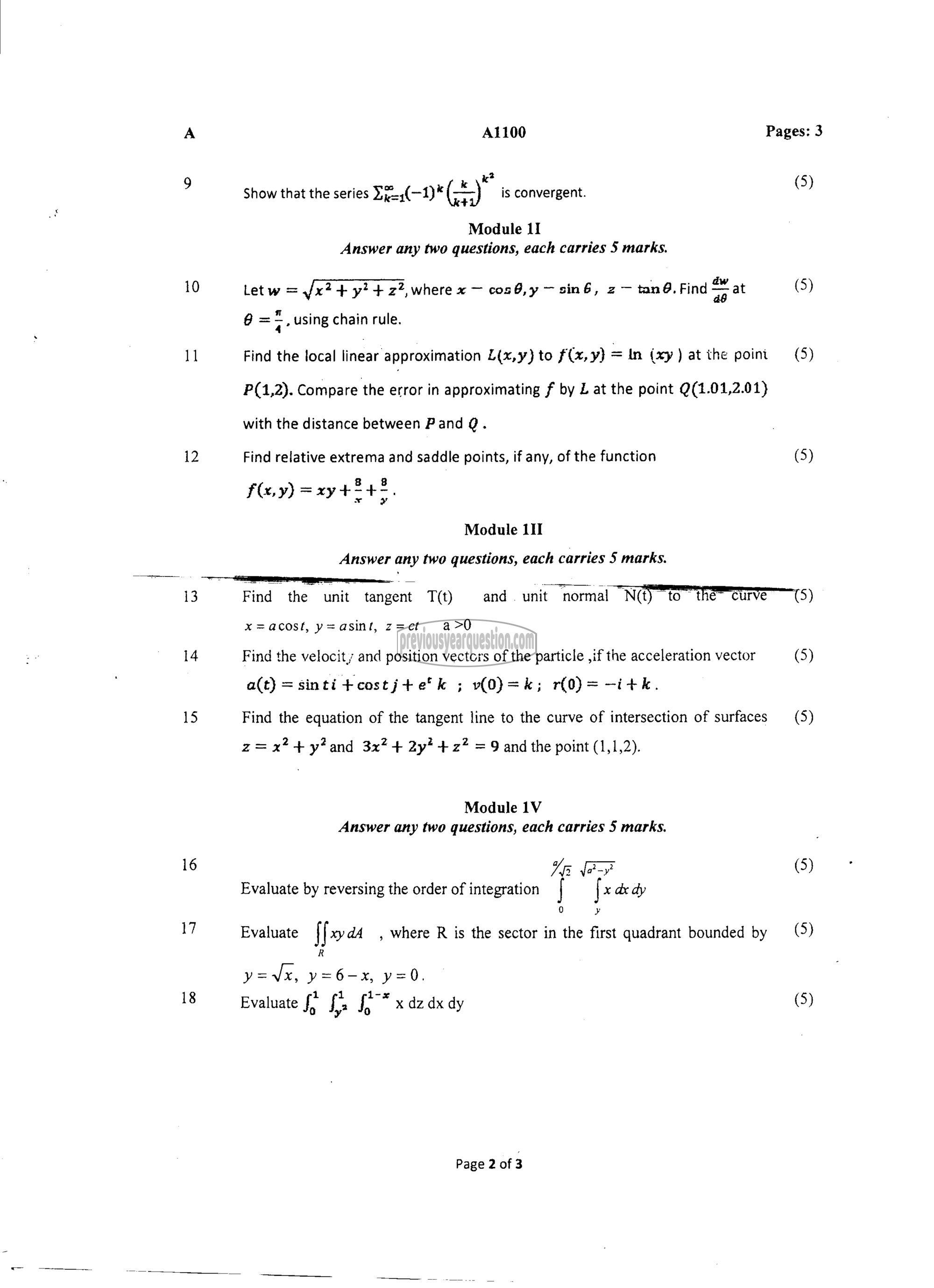 Question Paper - CALCULUS-2