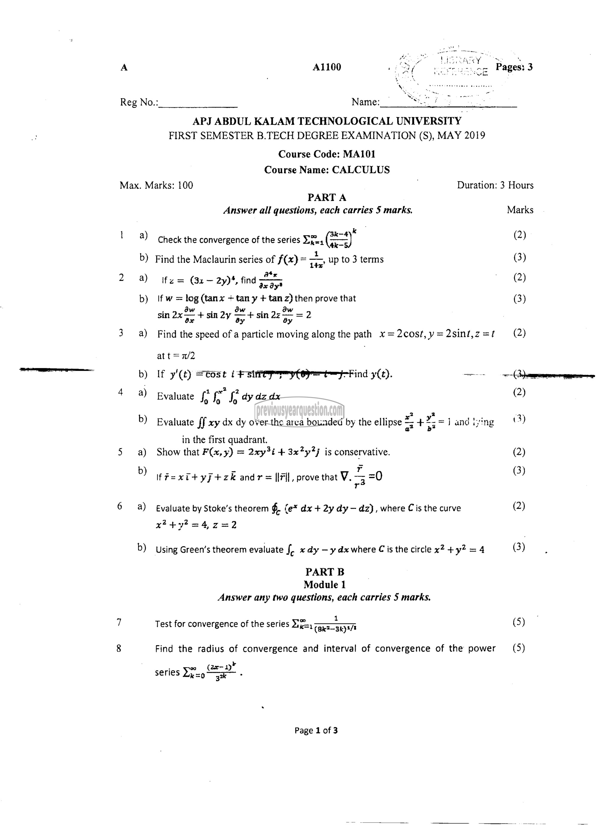 Question Paper - CALCULUS-1