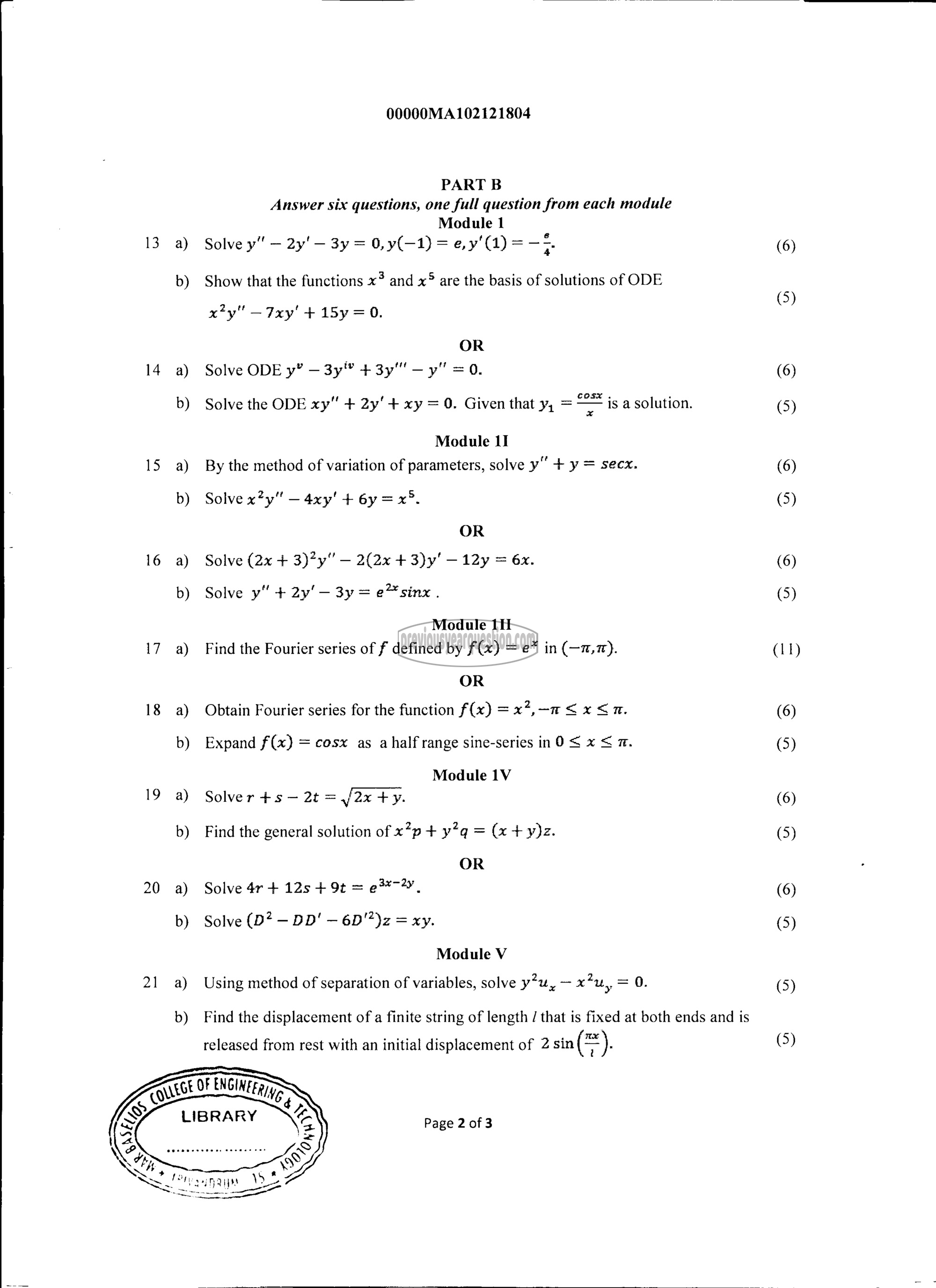 Question Paper - DIFFERENTIAL EQUATIONS-2