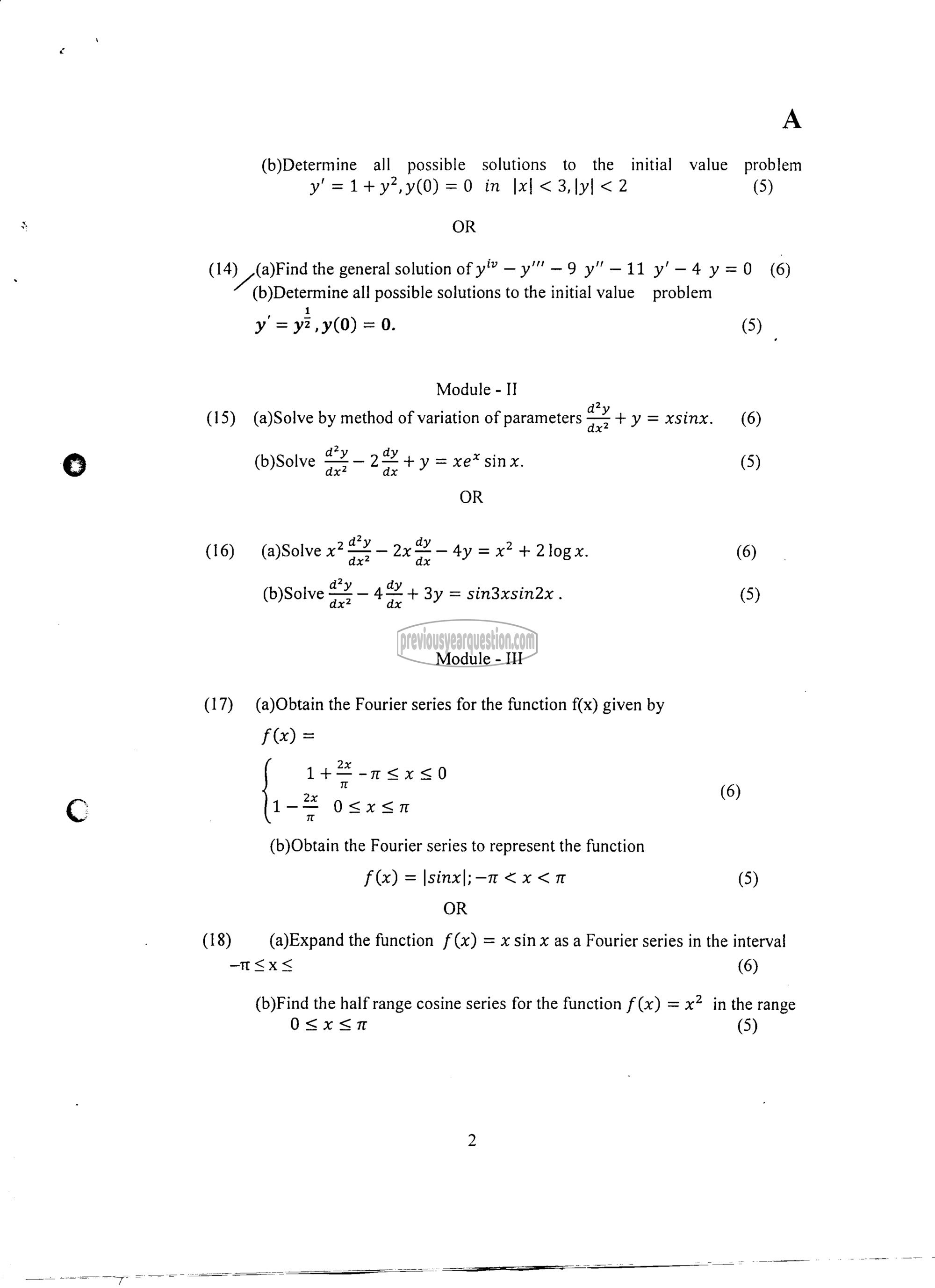 Question Paper - DIFFERENTIAL EQUATIONS-2