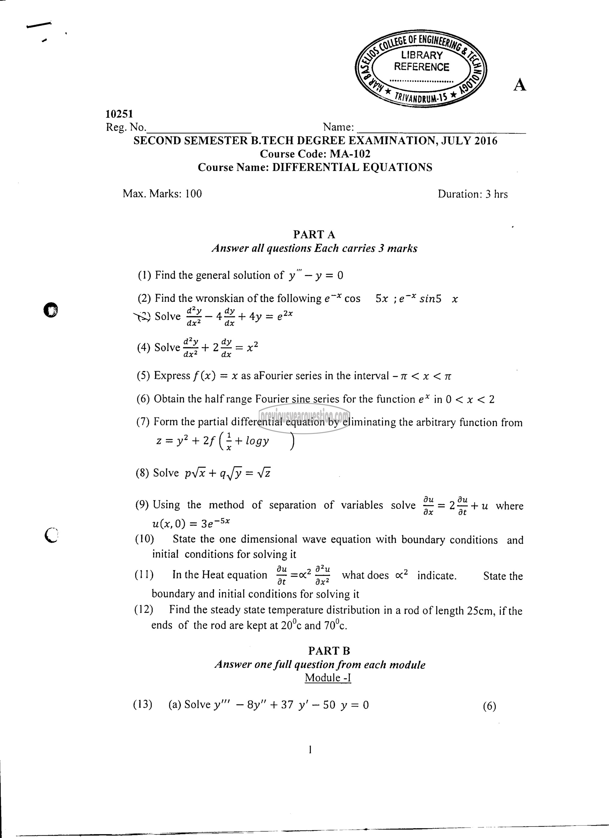 Question Paper - DIFFERENTIAL EQUATIONS-1