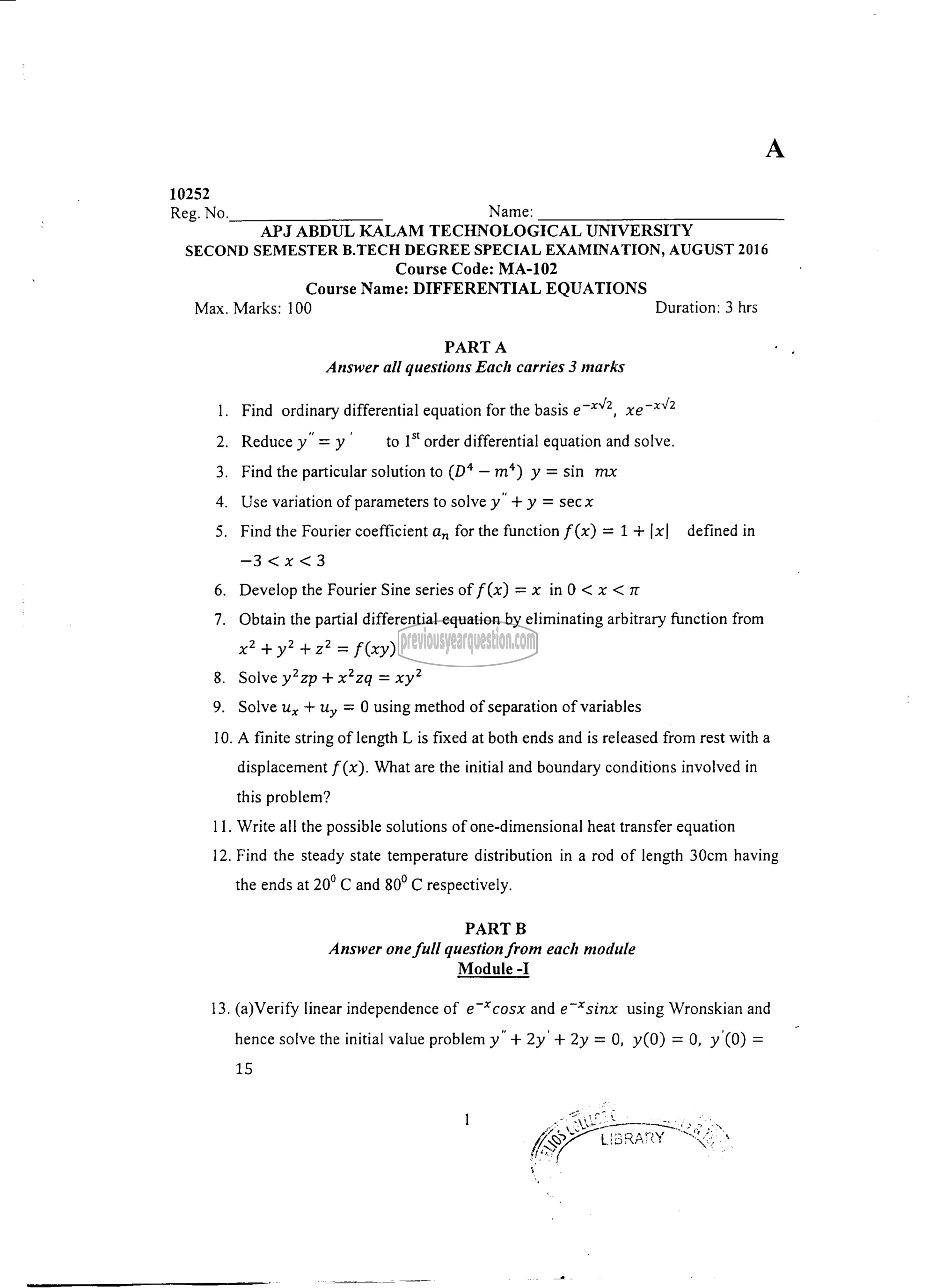 Question Paper - DIFFERENTIAL EQUATIONS-1