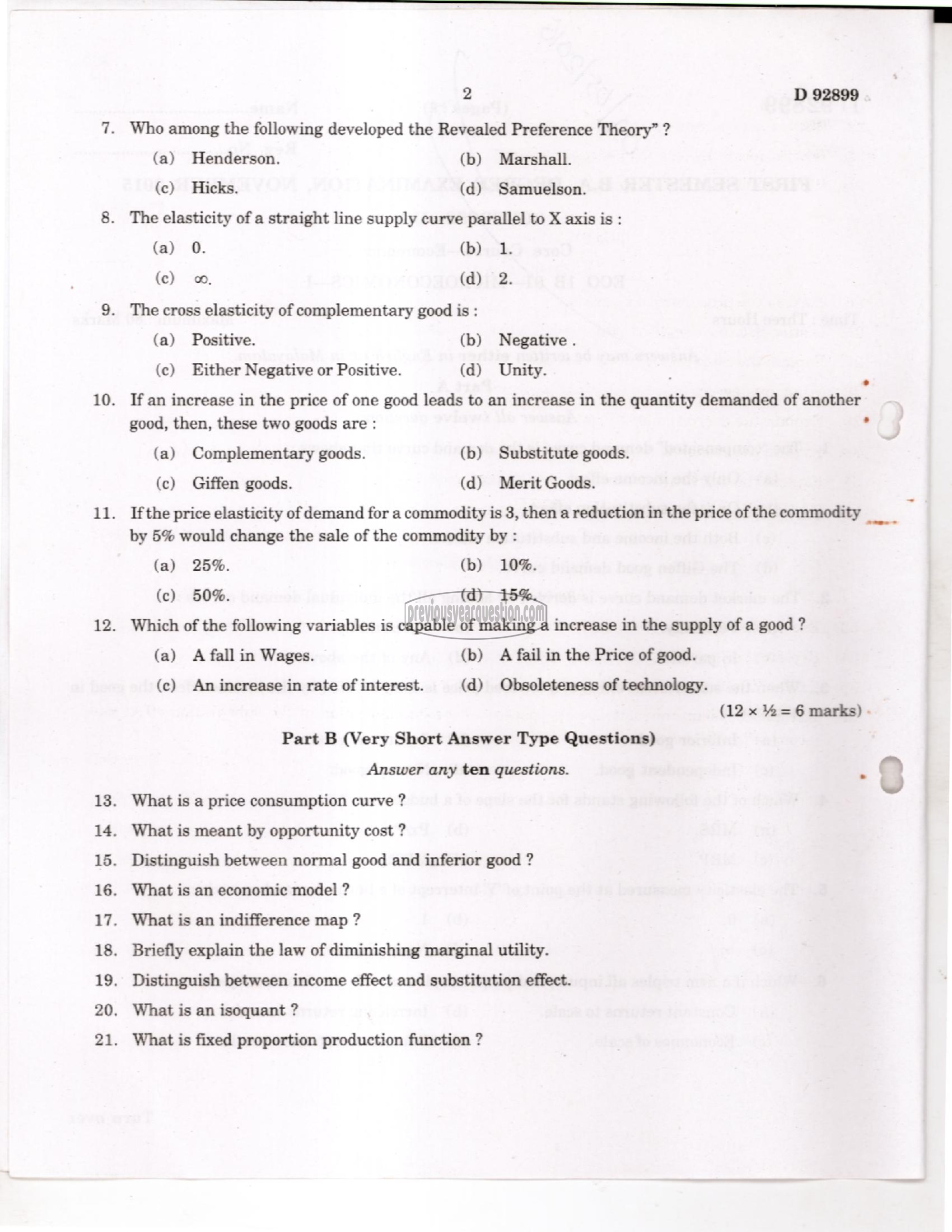 Question Paper - Microeconomics I-2