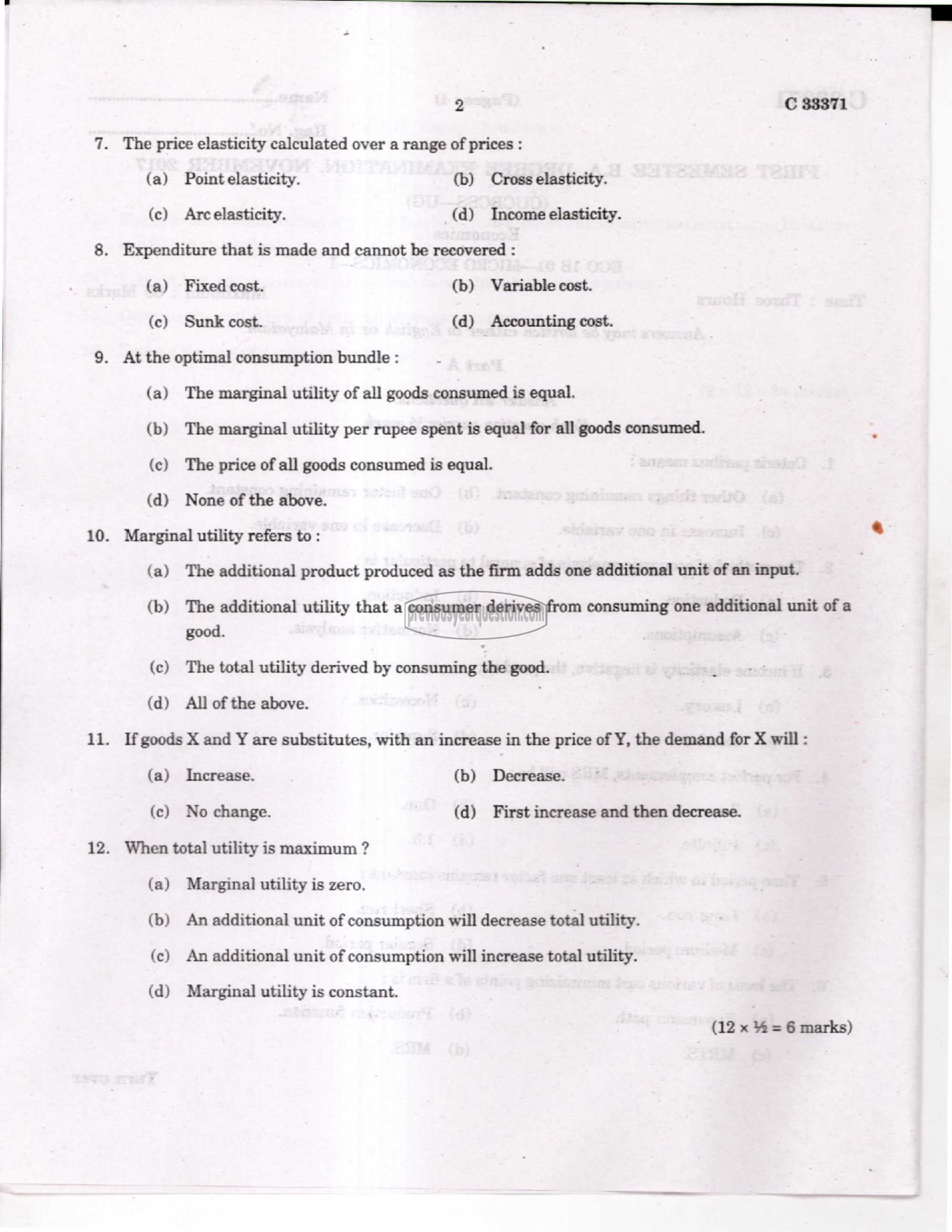 Question Paper - Microeconomics I-2