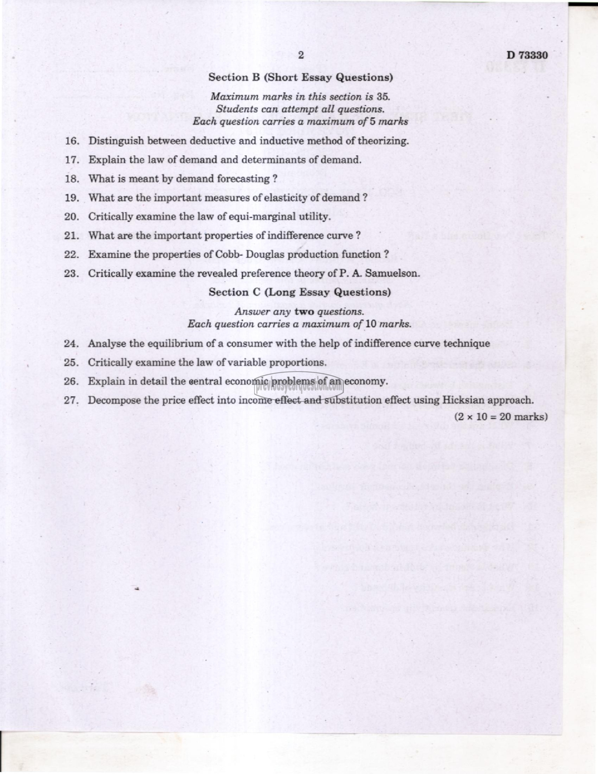 Question Paper - Microeconomics I-2