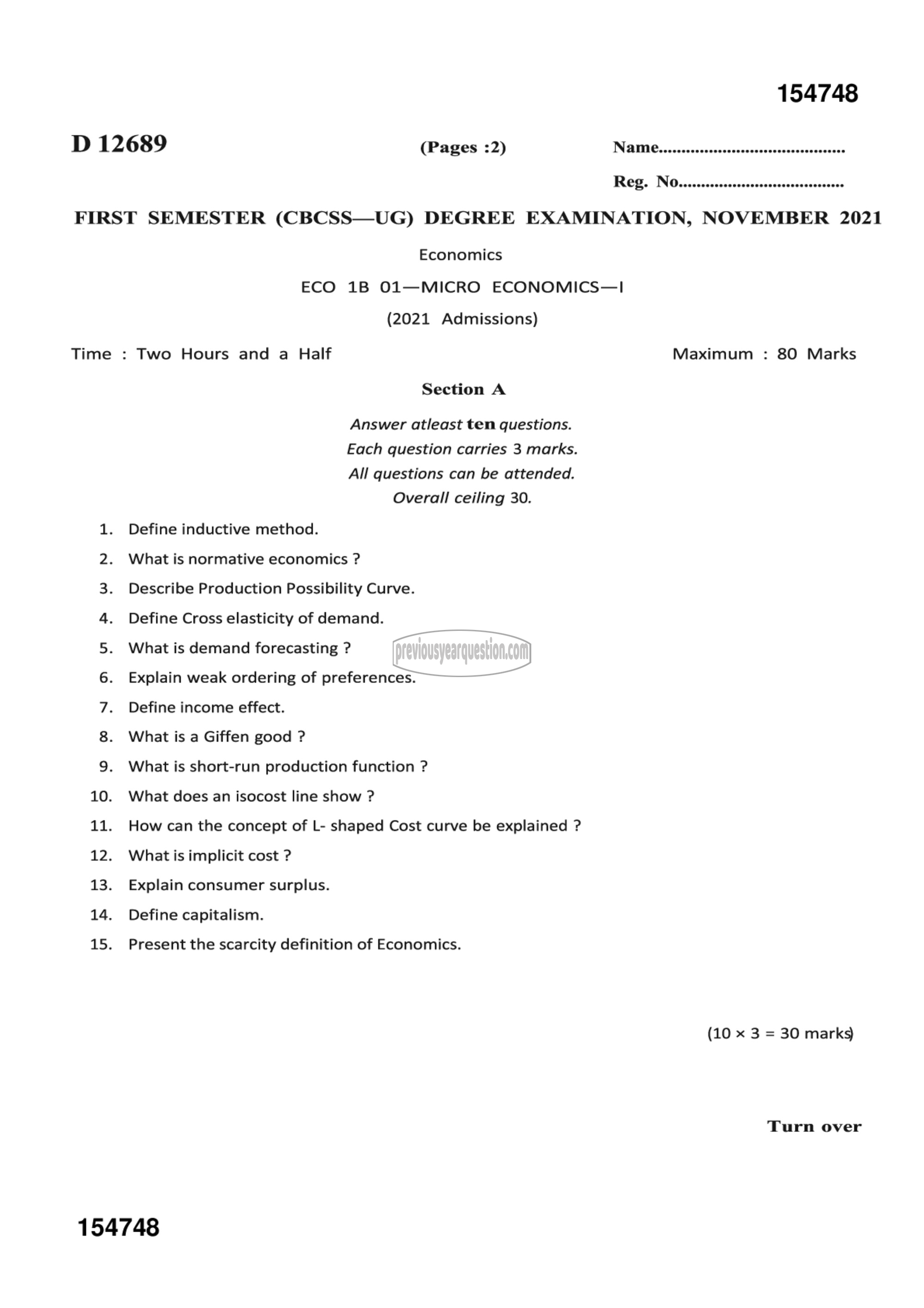 Question Paper - Microeconomics I-1