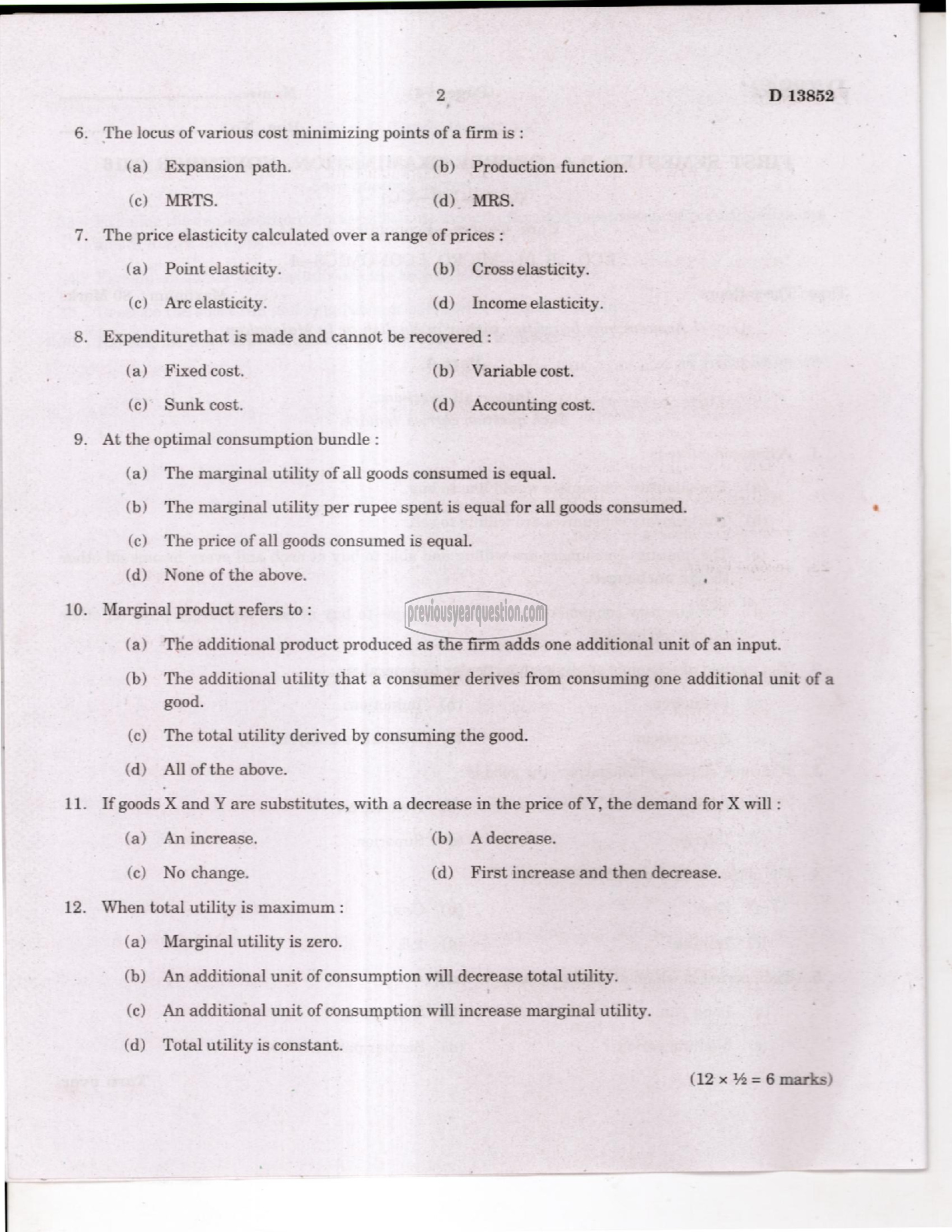 Question Paper - Microeconomics I-2