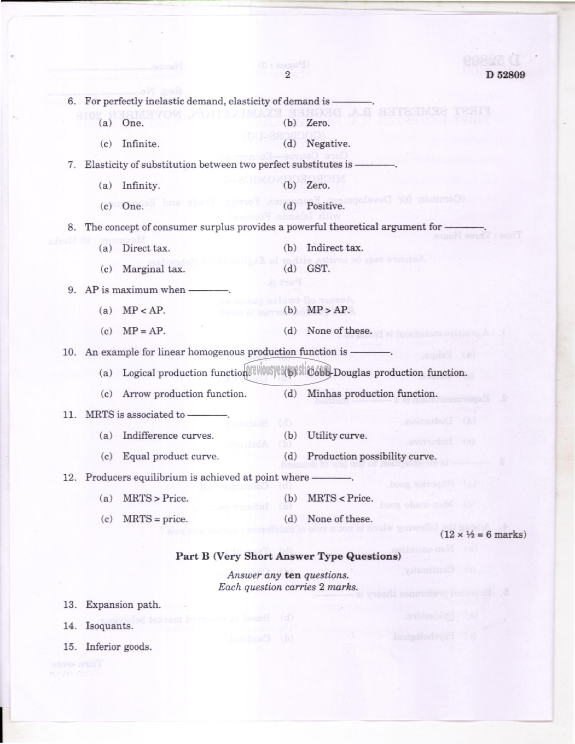 Question Paper - Microeconomics I-2